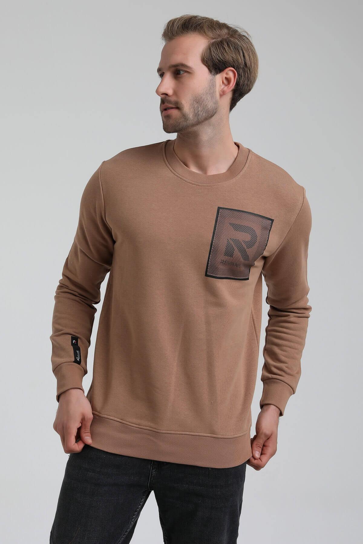 New World Polo Bisiklet Yaka Camel Slim Fit Sweatshirt 22FWM60119