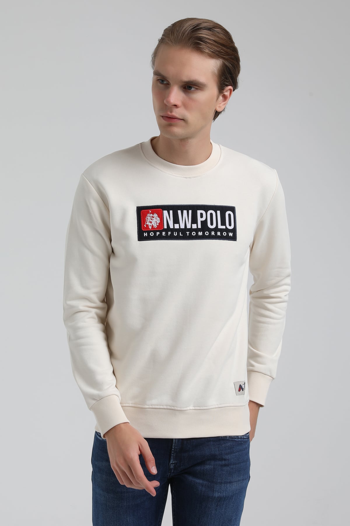 New World Polo Bisiklet Yaka Ekru Regular Sweatshirt 22FWM60127