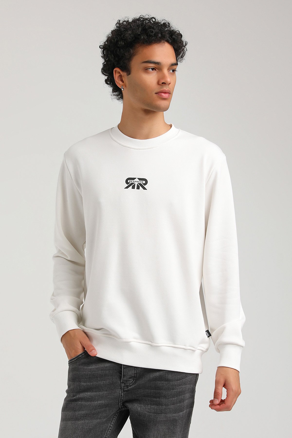 New World Polo Bisiklet Yaka Ekru Regular Custom Sweatshirt 23FWM60143