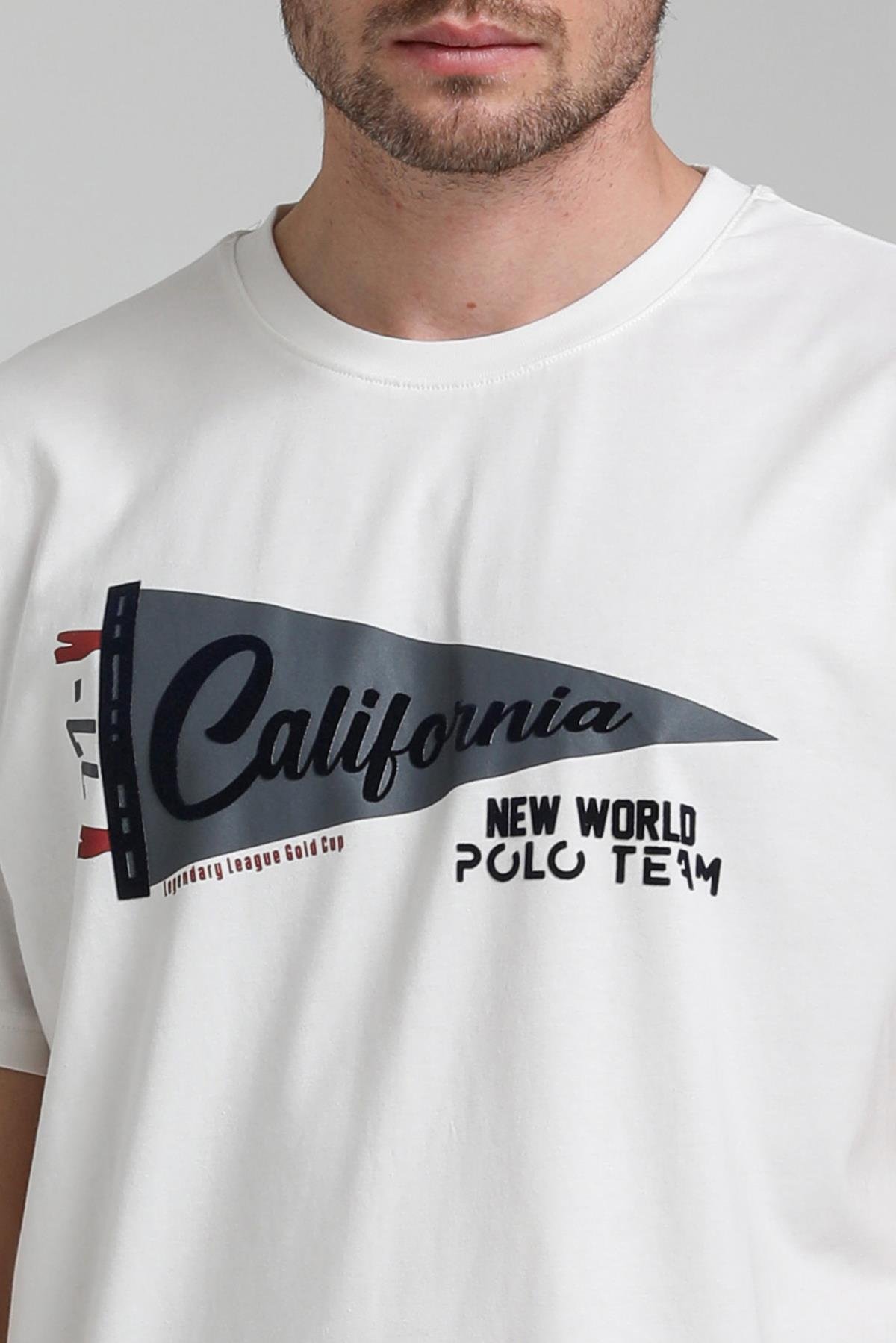 New World Polo Bisiklet Yaka Ekru Regular Custom Tişört 23SSM20300