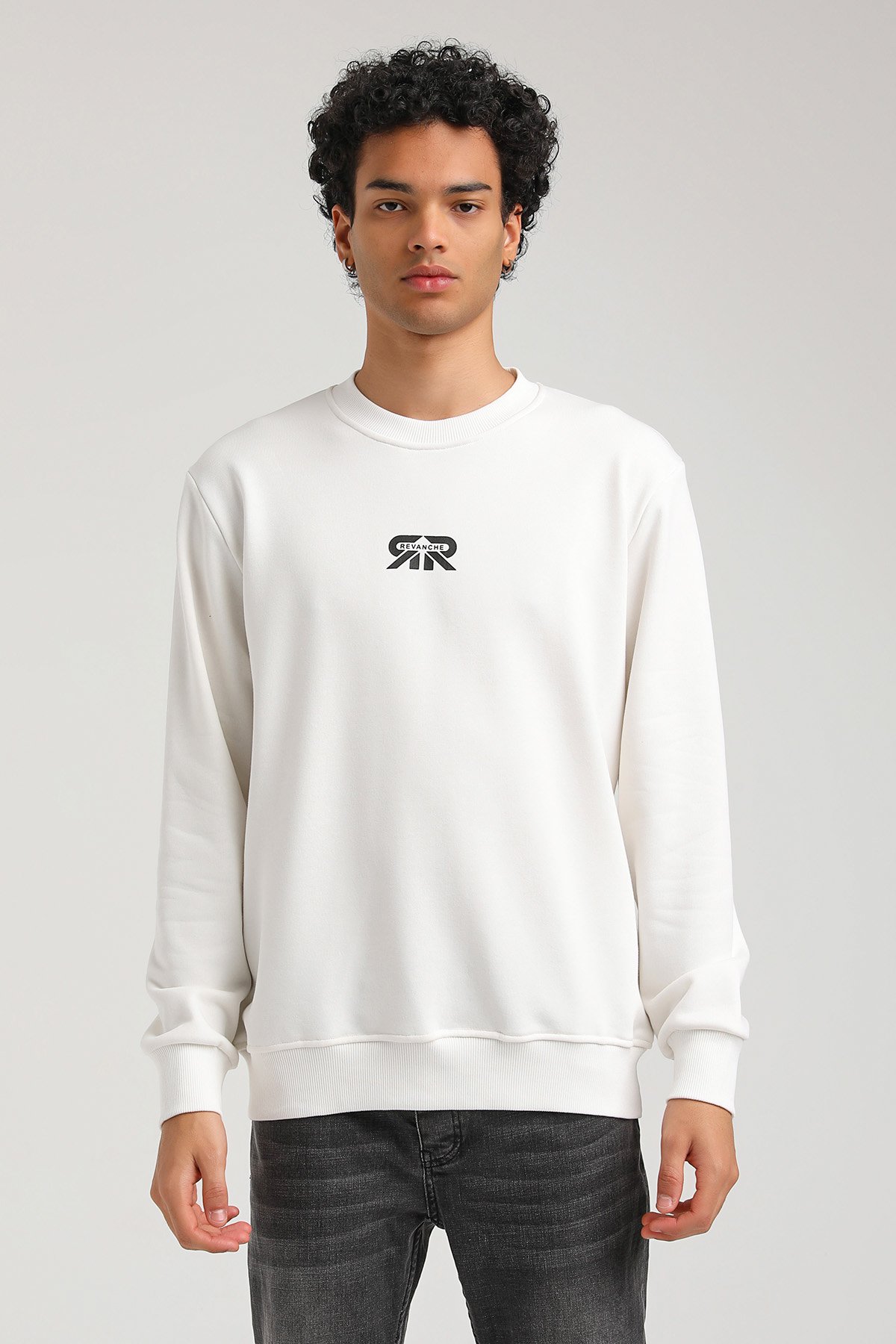 New World Polo Bisiklet Yaka Ekru Regular Custom Sweatshirt 23FWM60143