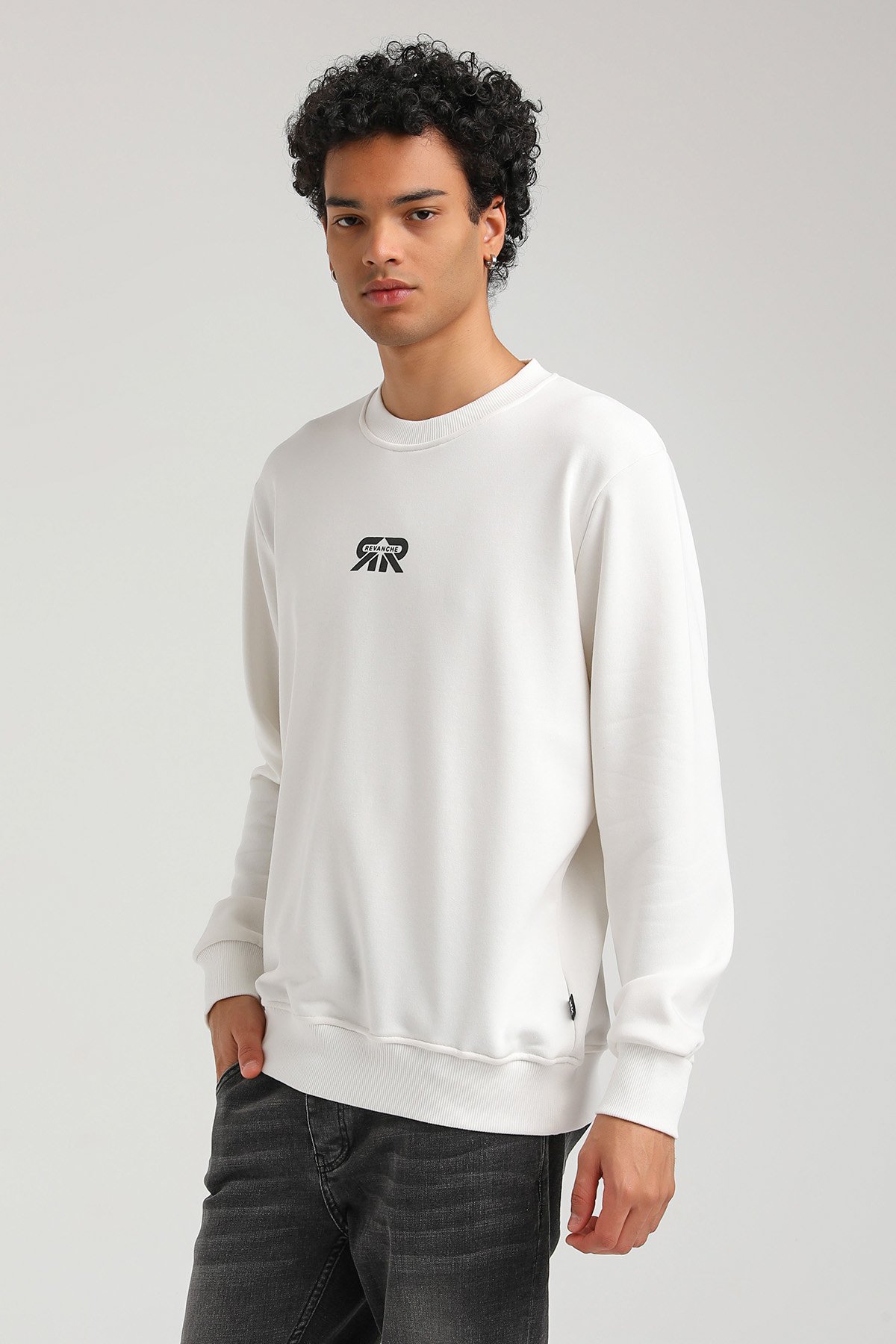 New World Polo Bisiklet Yaka Ekru Regular Custom Sweatshirt 23FWM60143