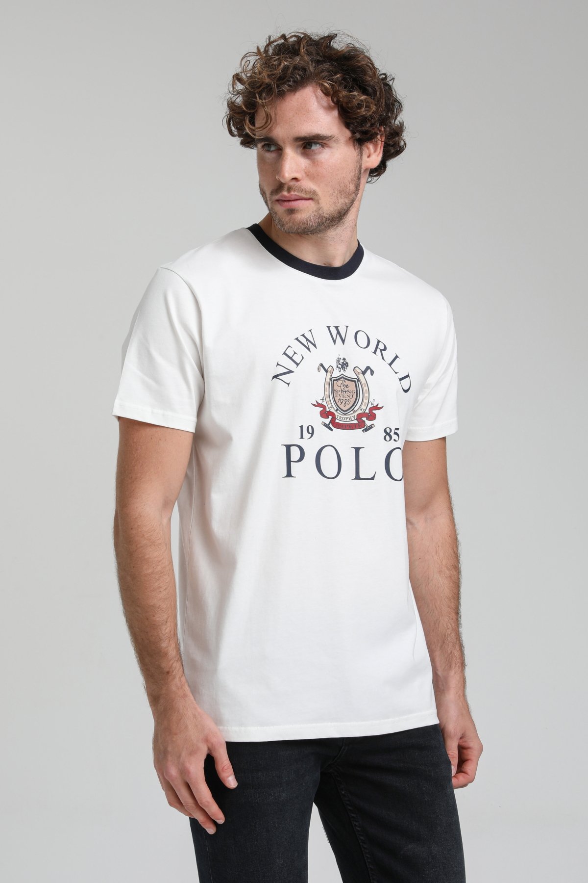 New World Polo Bisiklet Yaka Ekru Regular Custom Tişört 23SSM20309