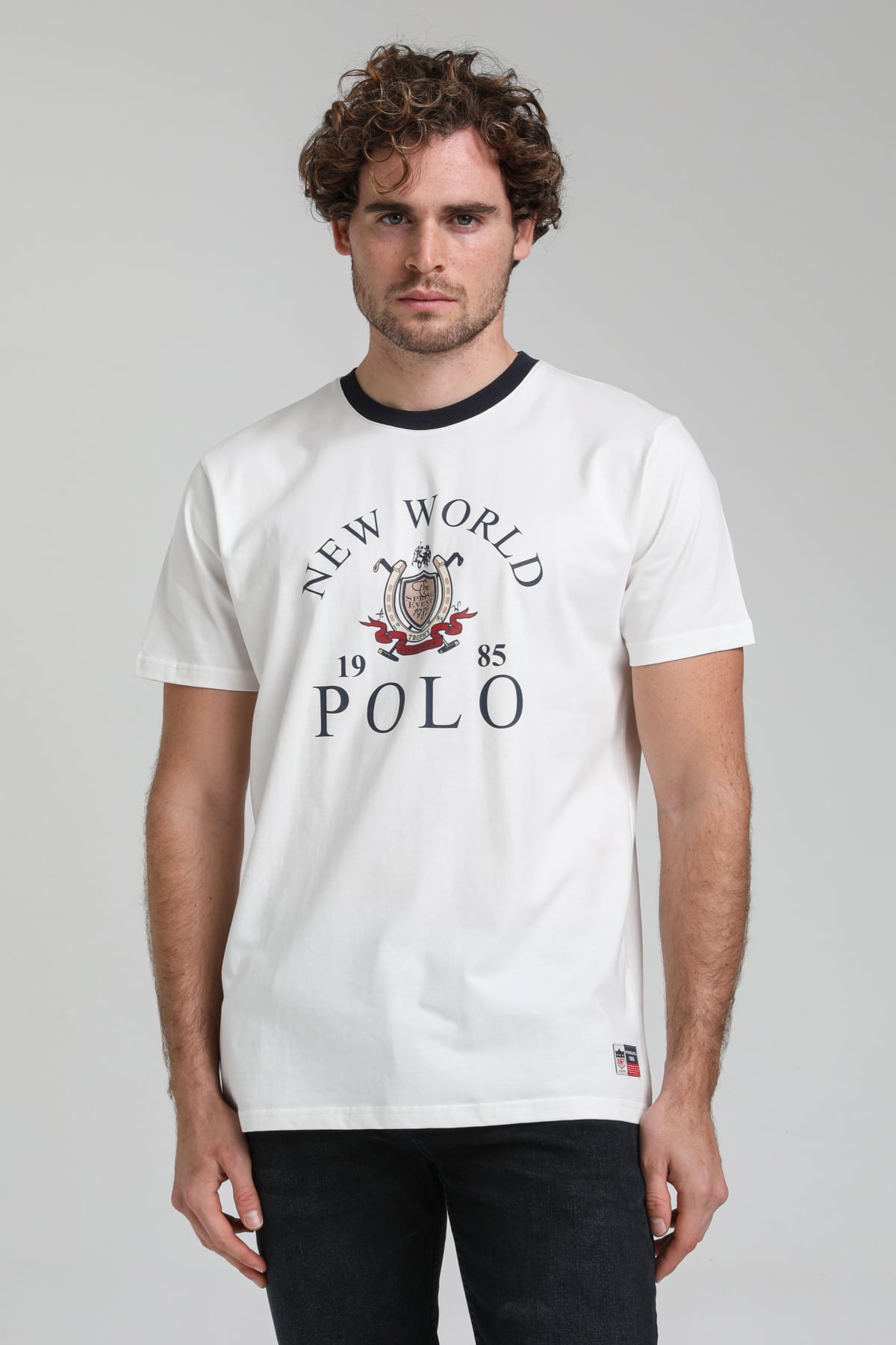 New World Polo Bisiklet Yaka Ekru Regular Custom Tişört 23SSM20309
