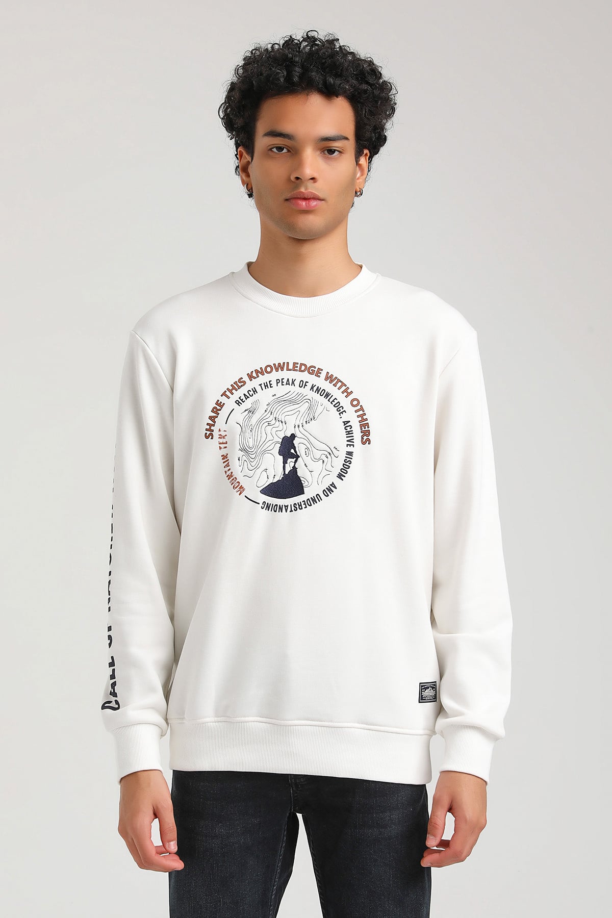 New World Polo Bisiklet Yaka Ekru Slim Fit Sweatshirt 23FWM60147