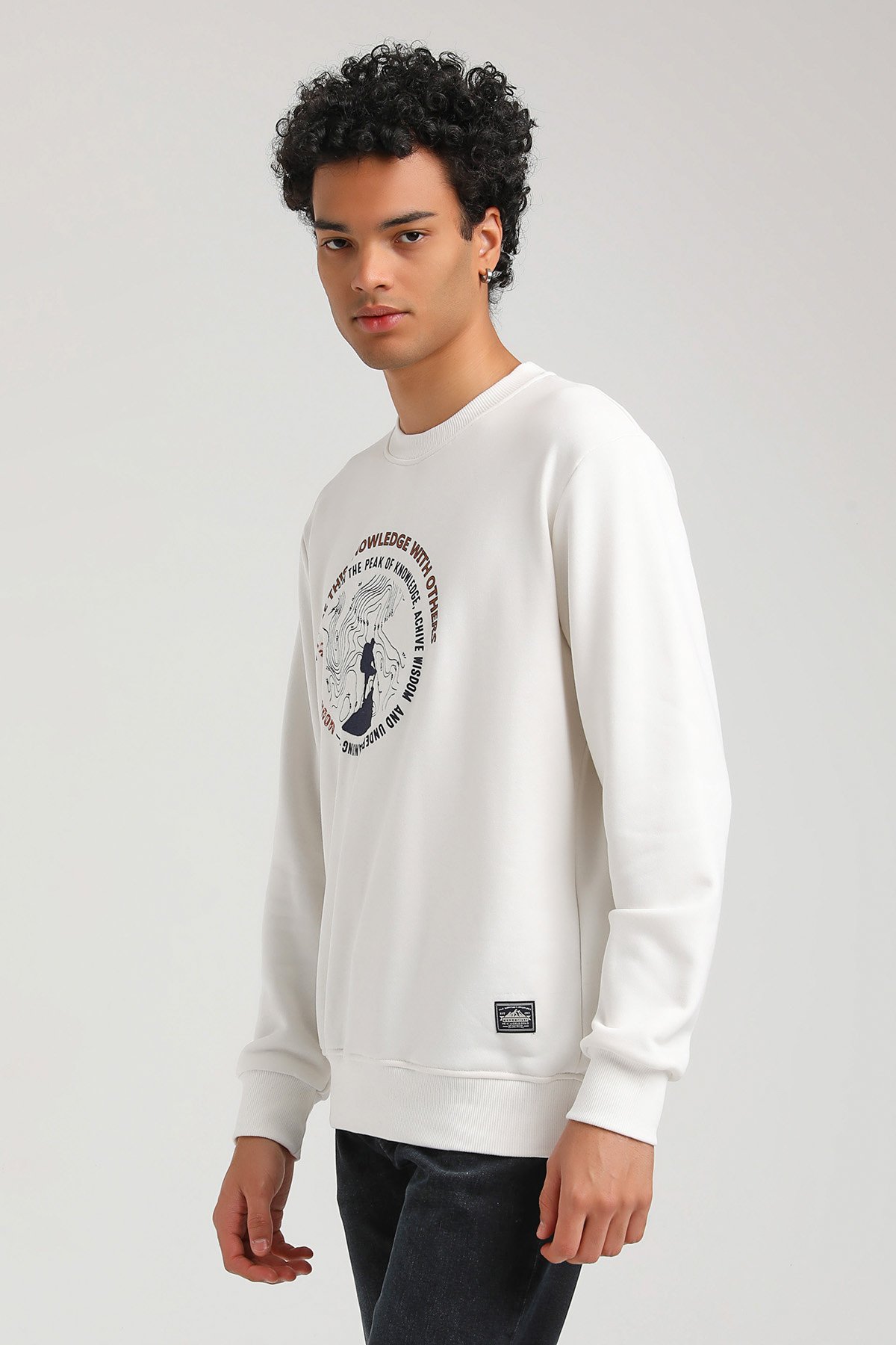 New World Polo Bisiklet Yaka Ekru Slim Fit Sweatshirt 23FWM60147