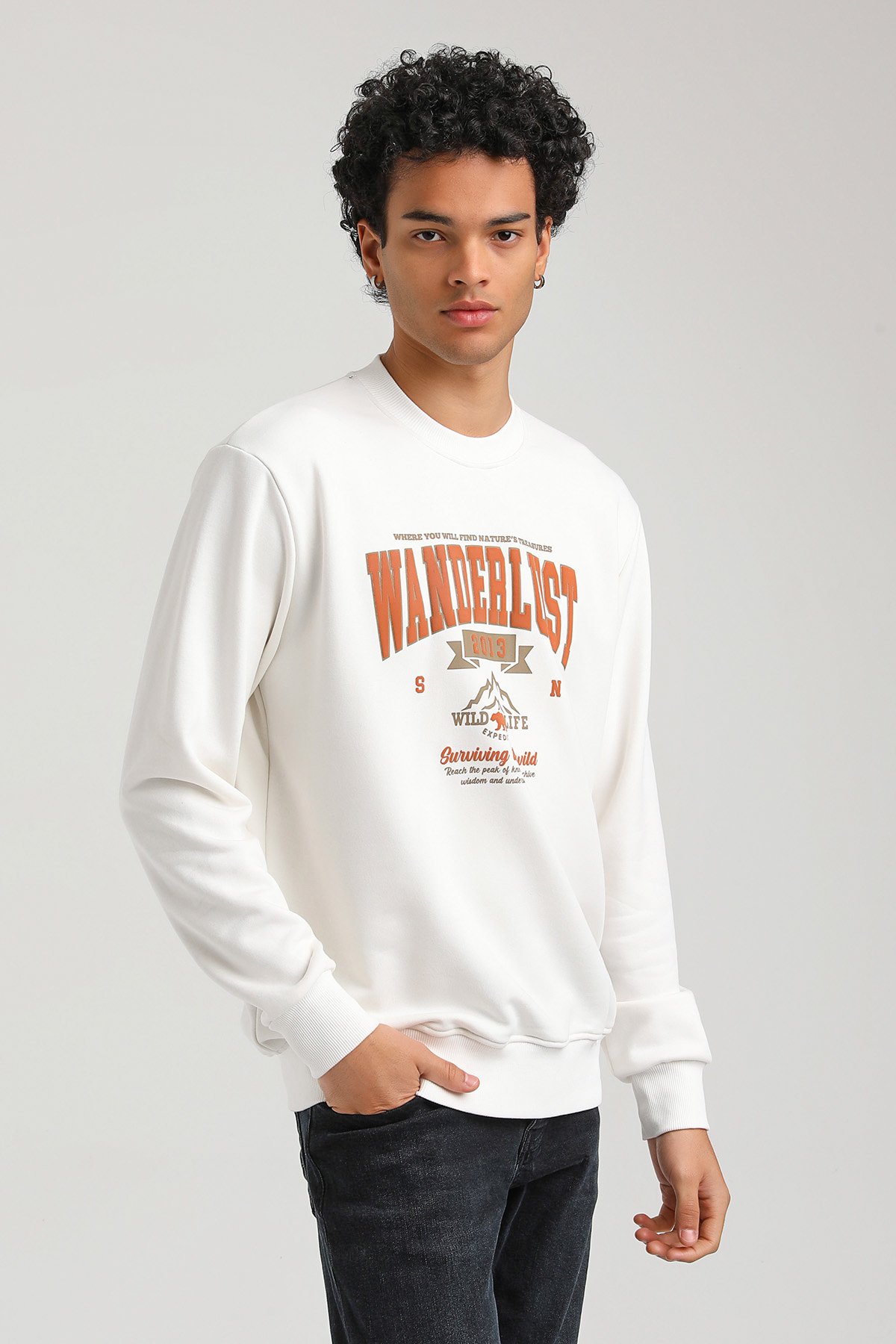 New World Polo Bisiklet Yaka Ekru Slim Fit Sweatshirt 23FWM60146