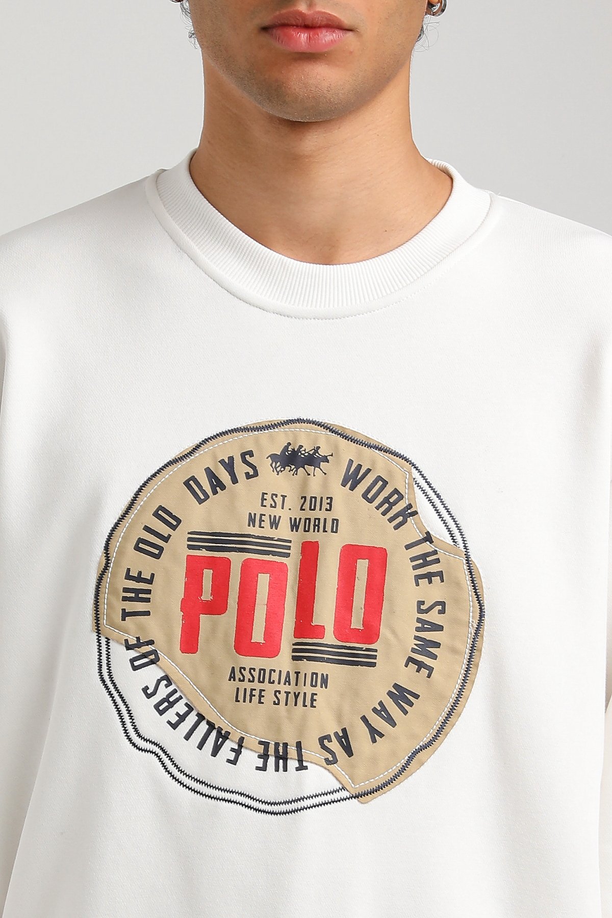 New World Polo Bisiklet Yaka Ekru Slim Fit Sweatshirt 23FWM60163