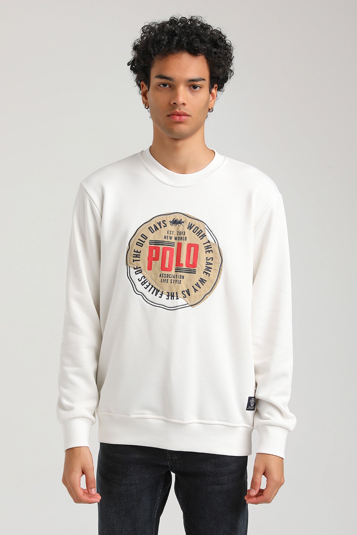 New World Polo Bisiklet Yaka Ekru Slim Fit Sweatshirt 23FWM60163