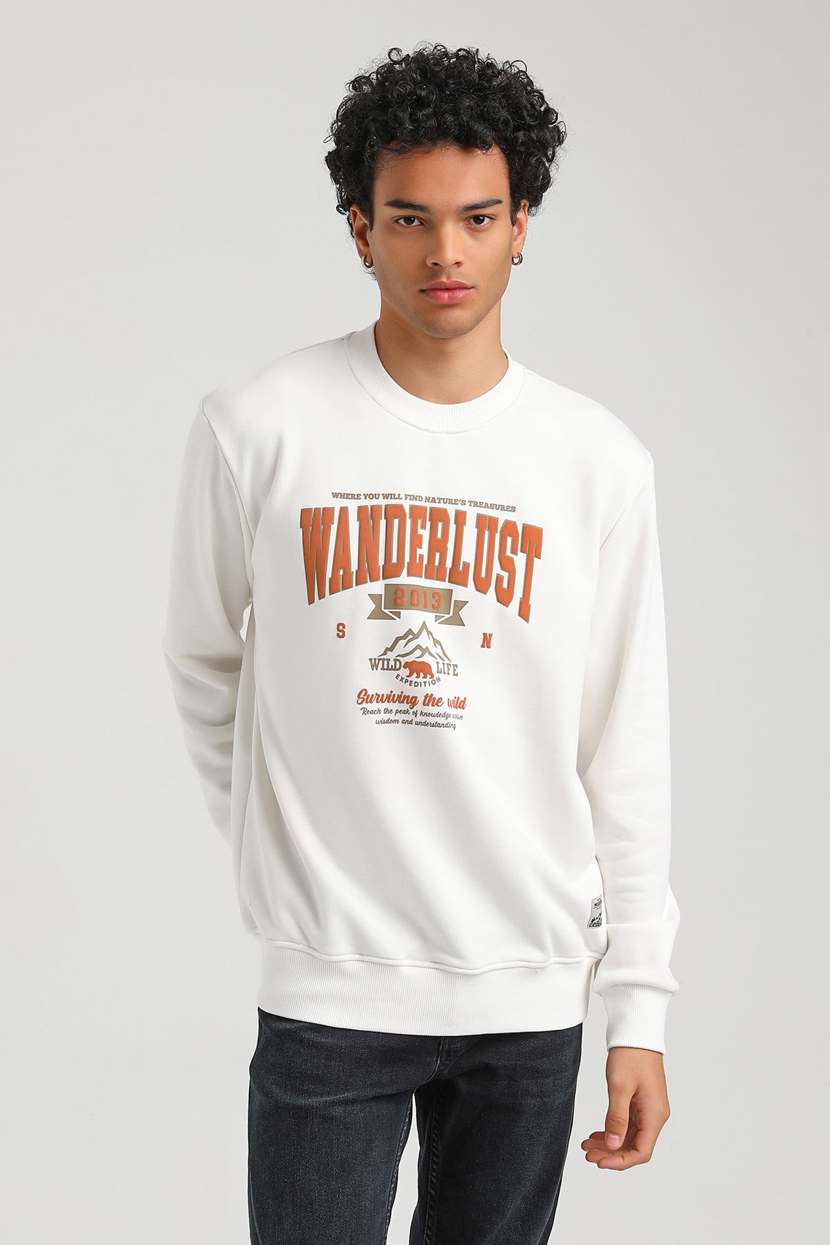 New World Polo Bisiklet Yaka Ekru Slim Fit Sweatshirt 23FWM60146