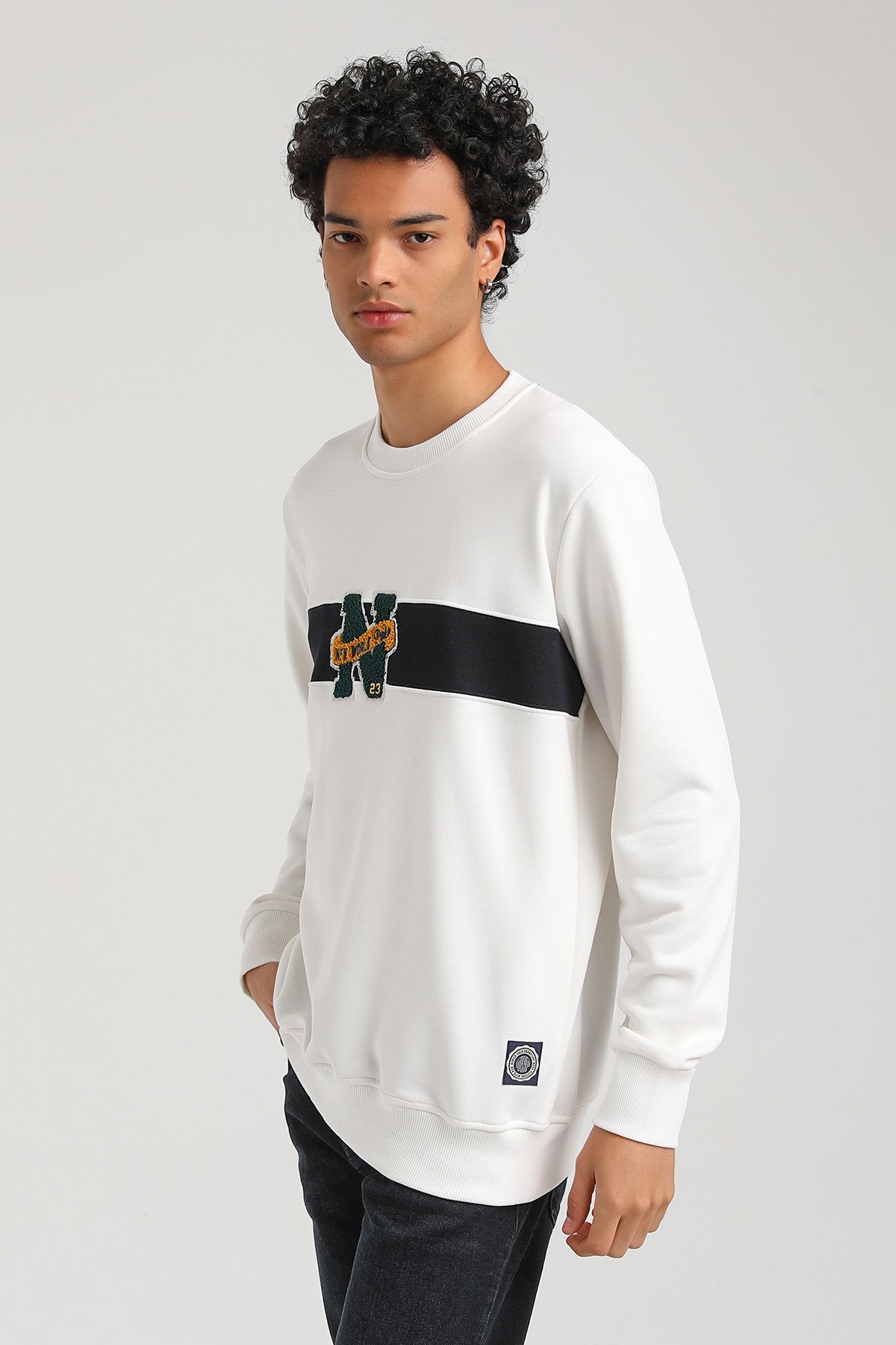 New World Polo Bisiklet Yaka Ekru Slim Fit Sweatshirt 23FWM60156