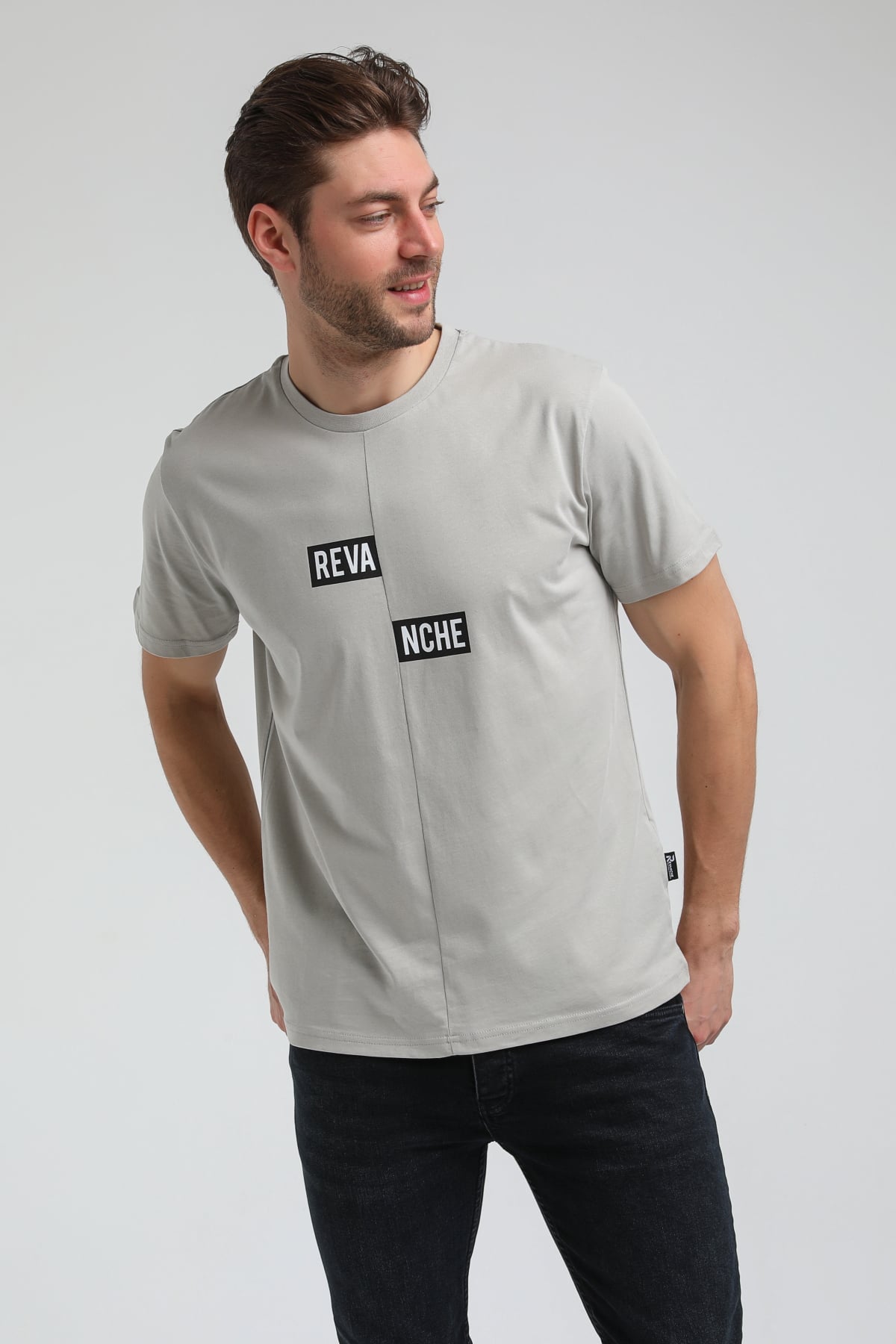 New World Polo Bisiklet Yaka Gri Boyalı Slim Fit Tişört 23SSM20289