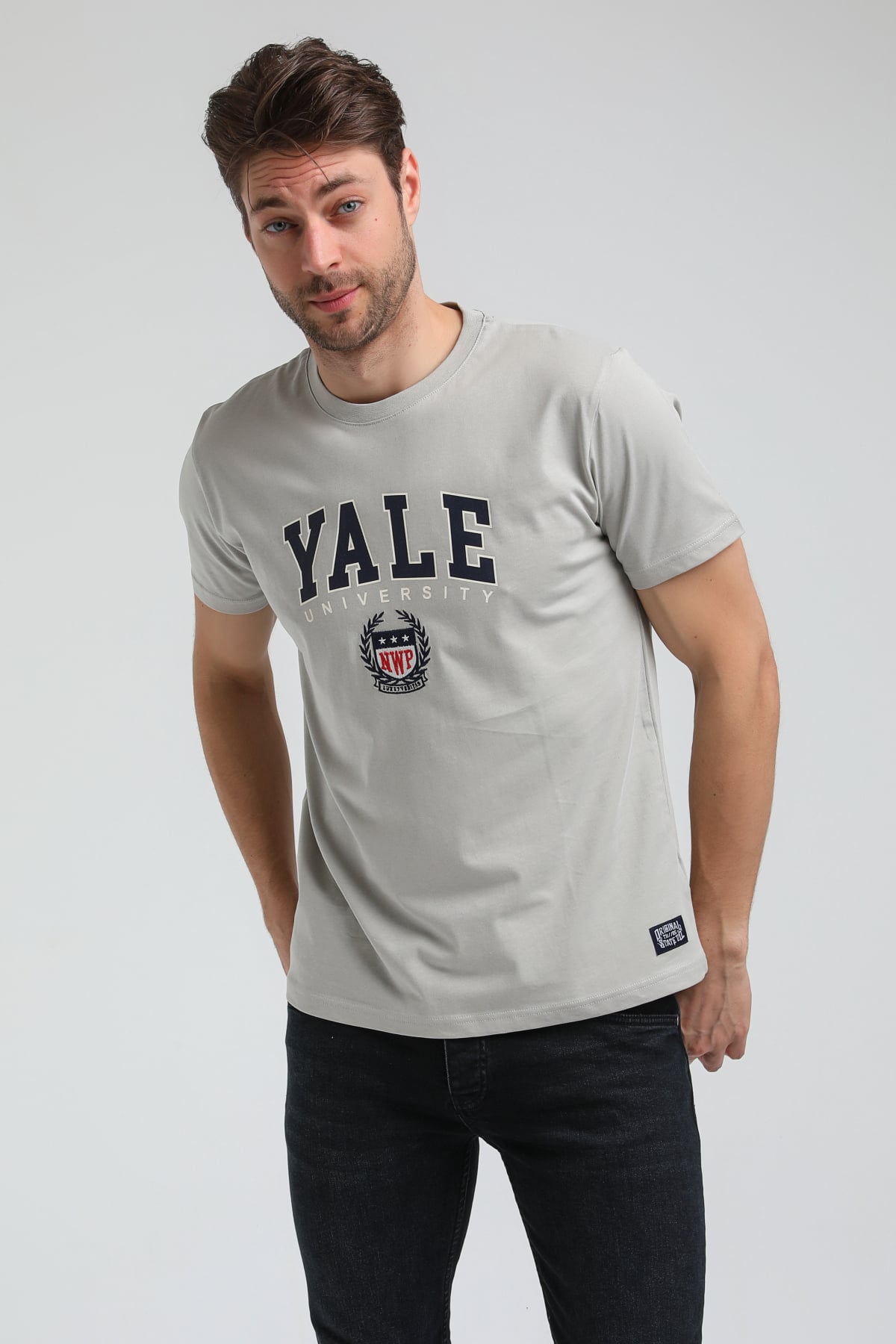 New World Polo Bisiklet Yaka Gri Boyalı Slim Fit Tişört 23SSM20308