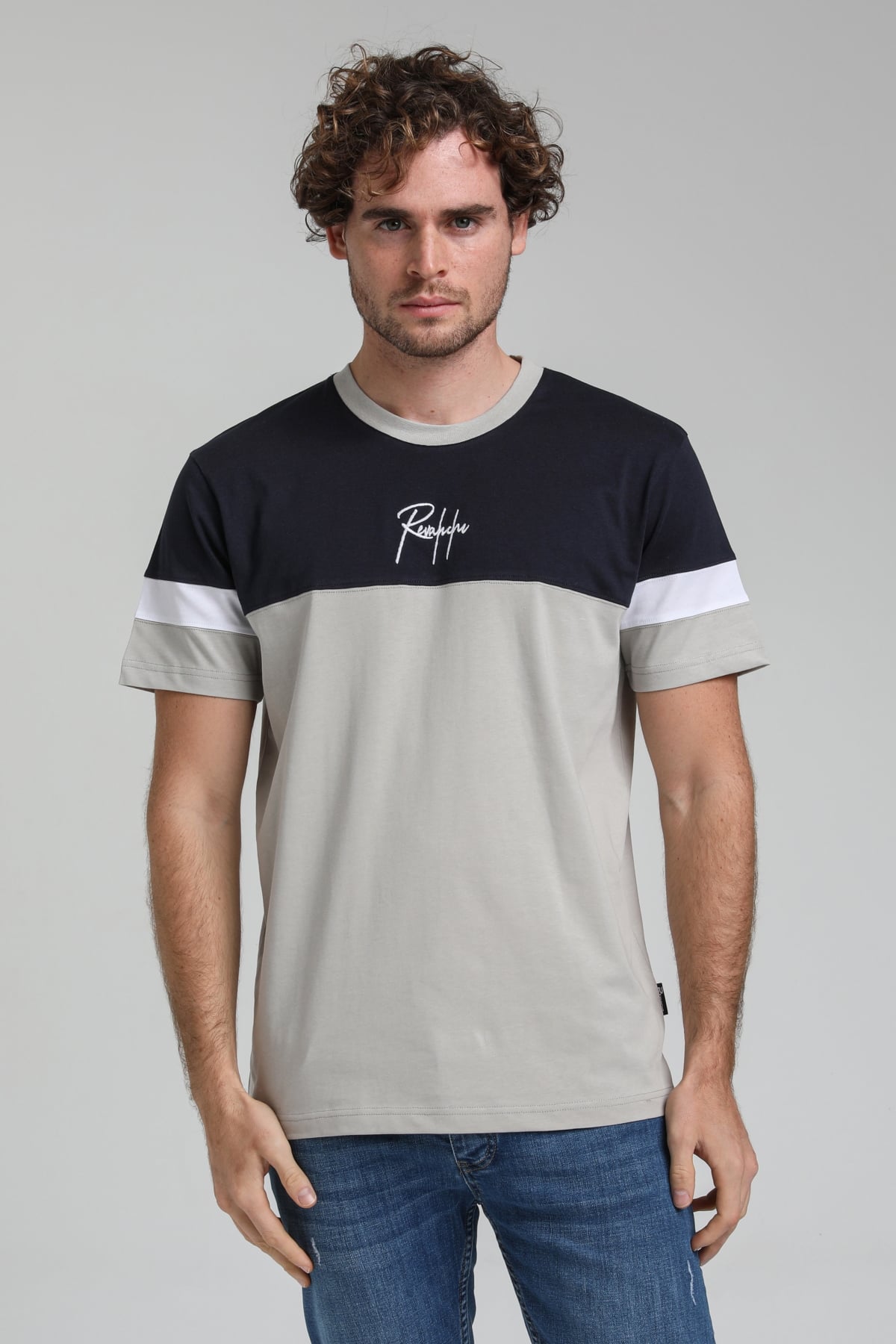 New World Polo Bisiklet Yaka Gri Boyalı Slim Fit Tişört 23SSM20322