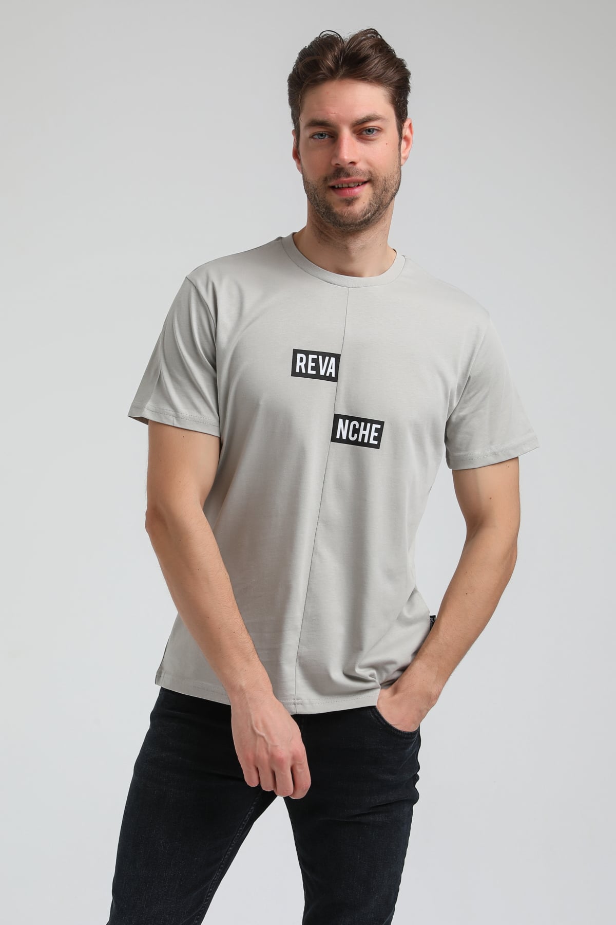 New World Polo Bisiklet Yaka Gri Boyalı Slim Fit Tişört 23SSM20289
