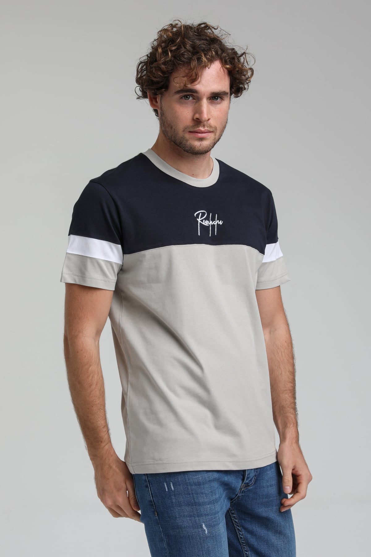 New World Polo Bisiklet Yaka Gri Boyalı Slim Fit Tişört 23SSM20322