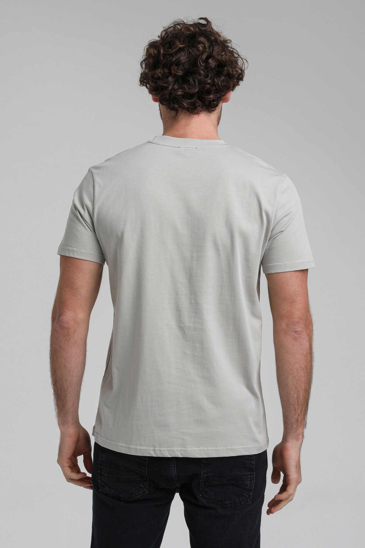 New World Polo Bisiklet Yaka Gri Boyalı Regular Custom Tişört 23SSM20311
