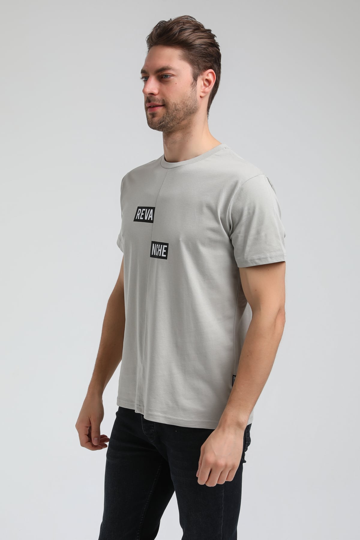 New World Polo Bisiklet Yaka Gri Boyalı Slim Fit Tişört 23SSM20289