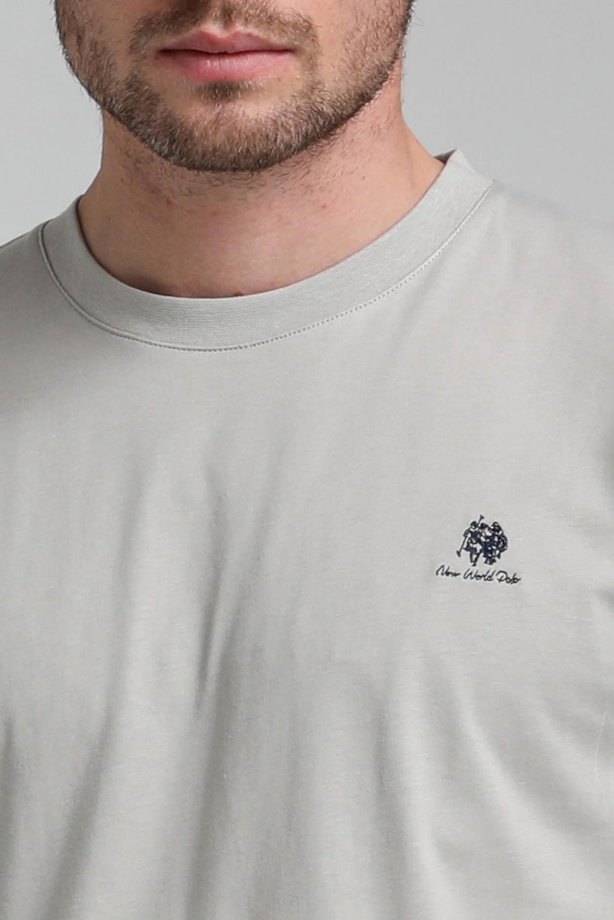 New World Polo Bisiklet Yaka Gri Boyalı Regular Custom Tişört 23SSM20311