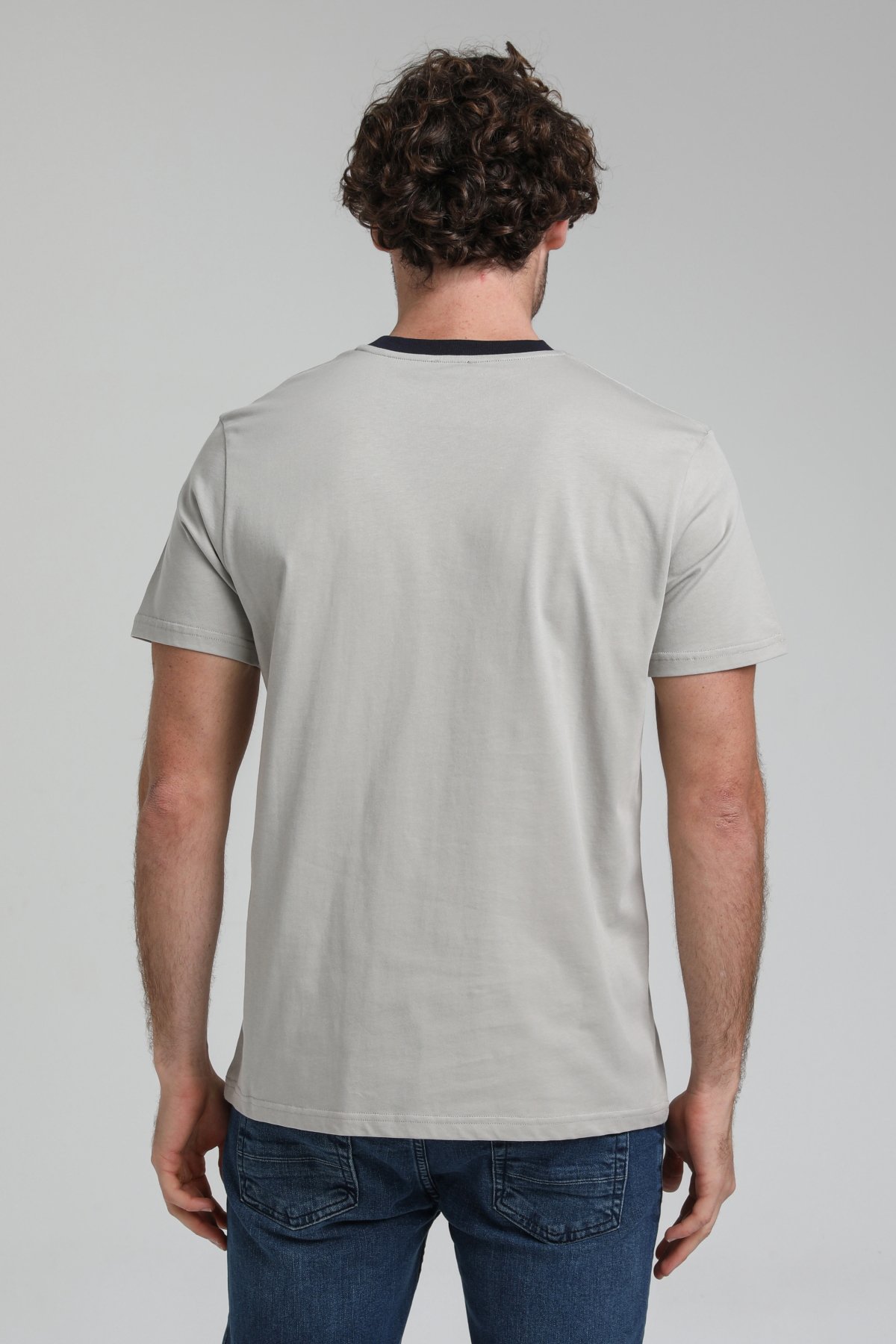 New World Polo Bisiklet Yaka Gri Boyalı Regular Custom Tişört 23SSM20309
