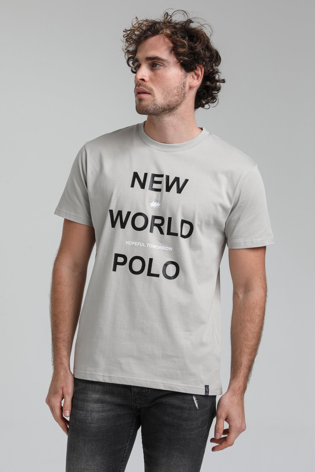 New World Polo Bisiklet Yaka Gri Boyalı Slim Fit Tişört 23SSM20298
