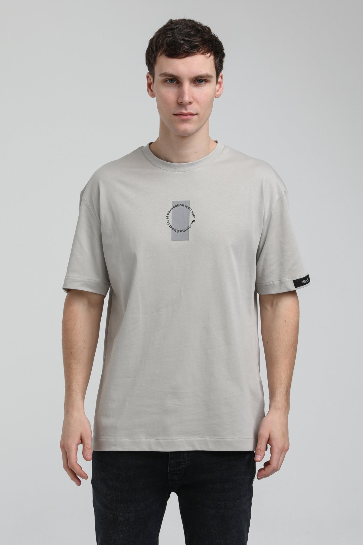 New World Polo Bisiklet Yaka Gri Boyalı Oversize Tişört 23SSM20331