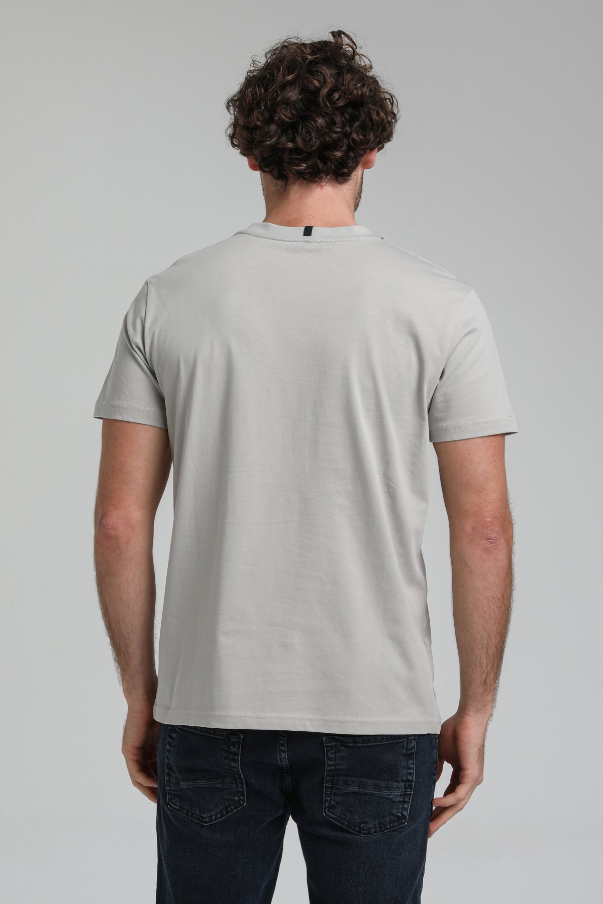 New World Polo Bisiklet Yaka Gri Boyalı Regular Custom Tişört 23SSM20300
