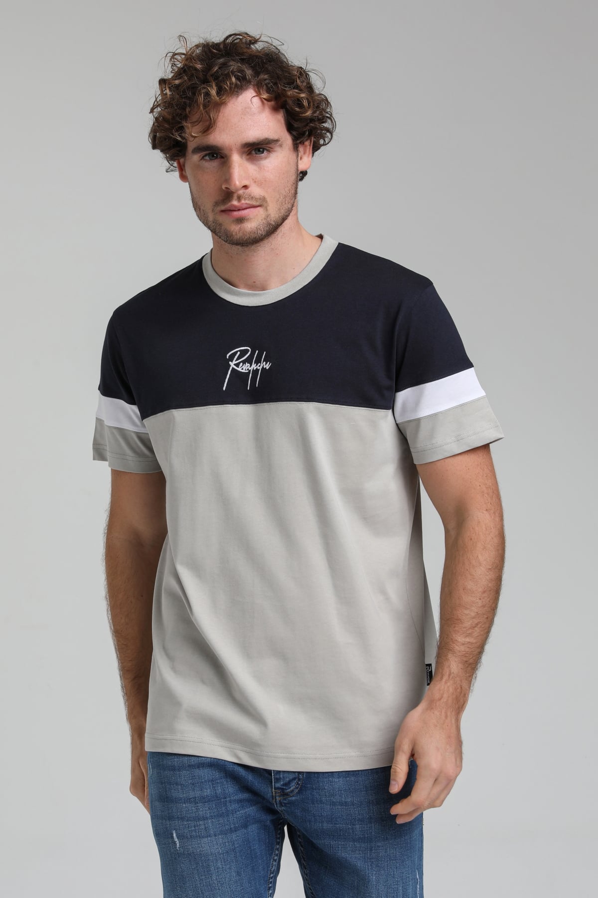 New World Polo Bisiklet Yaka Gri Boyalı Slim Fit Tişört 23SSM20322