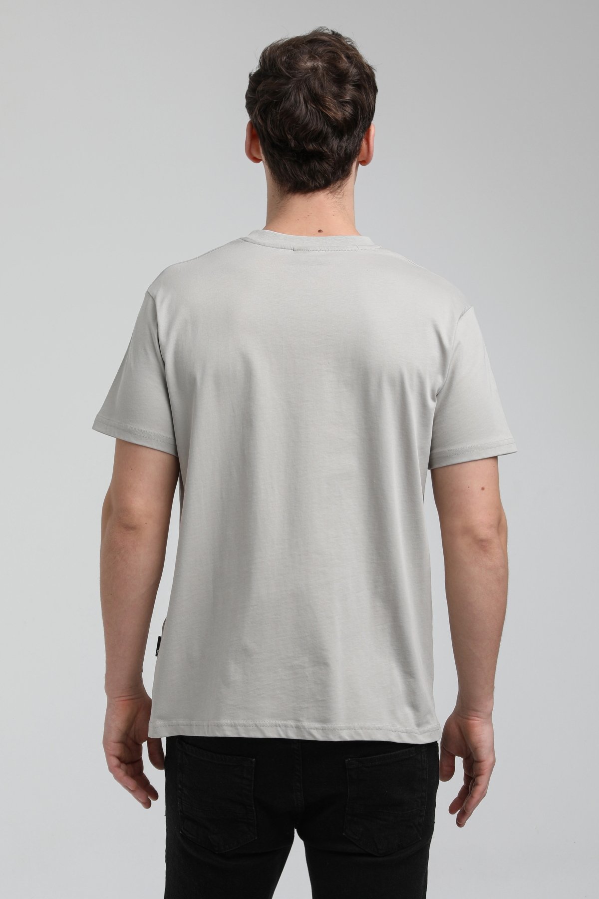 New World Polo Bisiklet Yaka Gri Boyalı Slim Fit Tişört 23SSM20288