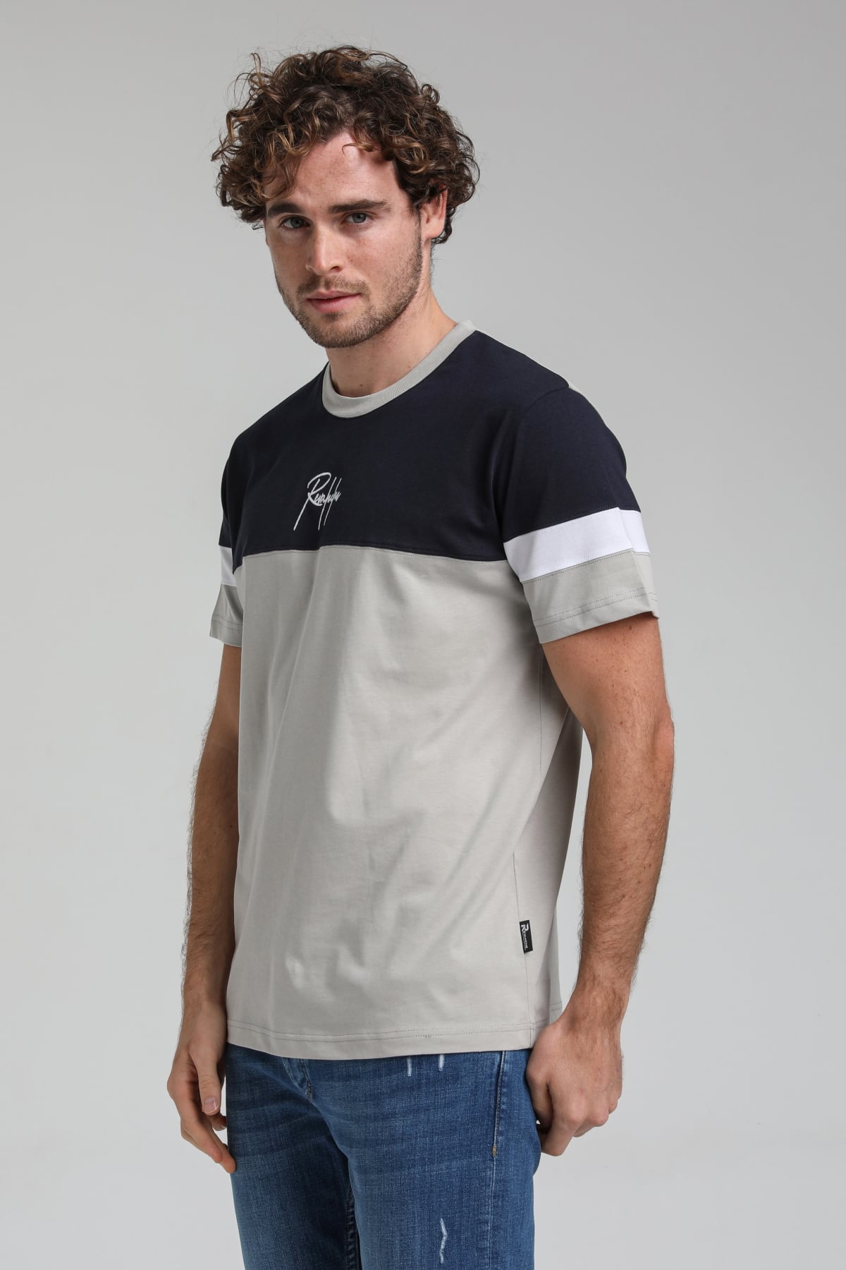 New World Polo Bisiklet Yaka Gri Boyalı Slim Fit Tişört 23SSM20322