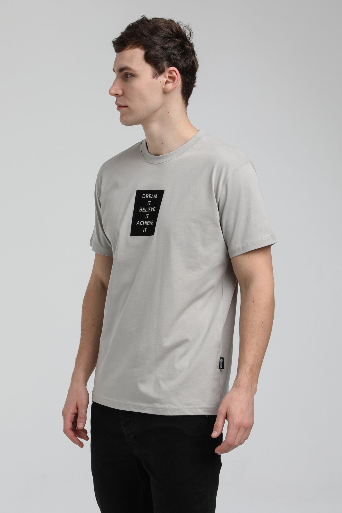 New World Polo Bisiklet Yaka Gri Boyalı Slim Fit Tişört 23SSM20288