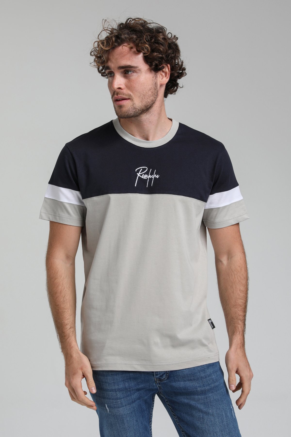 New World Polo Bisiklet Yaka Gri Boyalı Slim Fit Tişört 23SSM20322