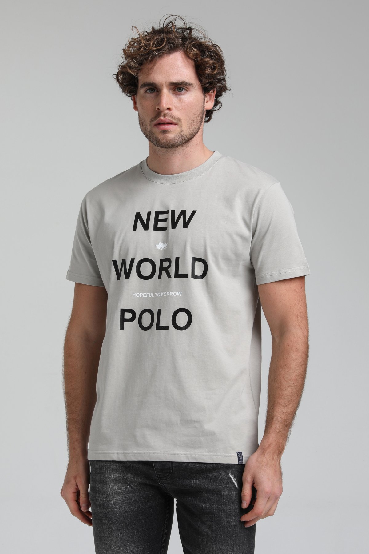 New World Polo Bisiklet Yaka Gri Boyalı Slim Fit Tişört 23SSM20298