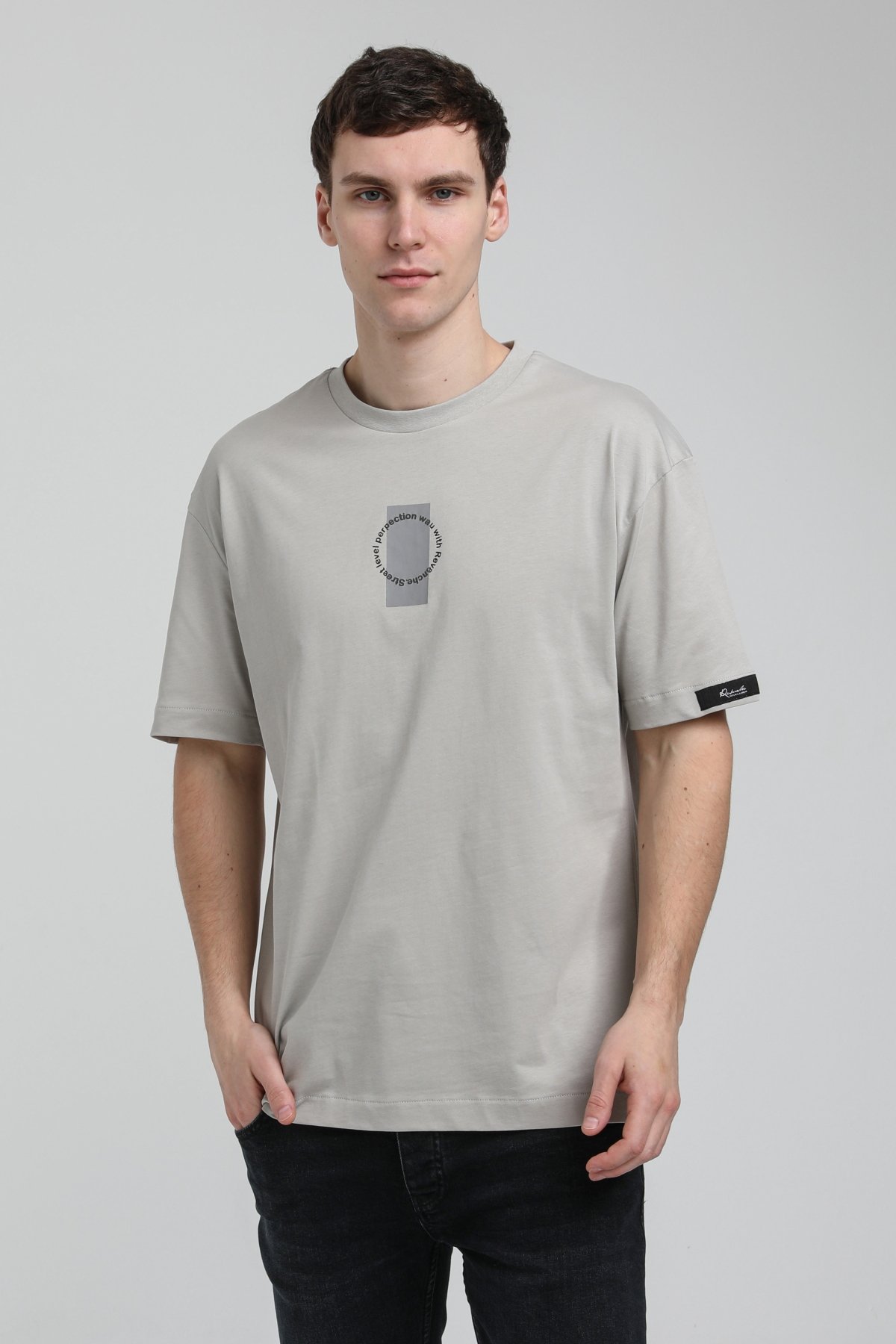 New World Polo Bisiklet Yaka Gri Boyalı Oversize Tişört 23SSM20331