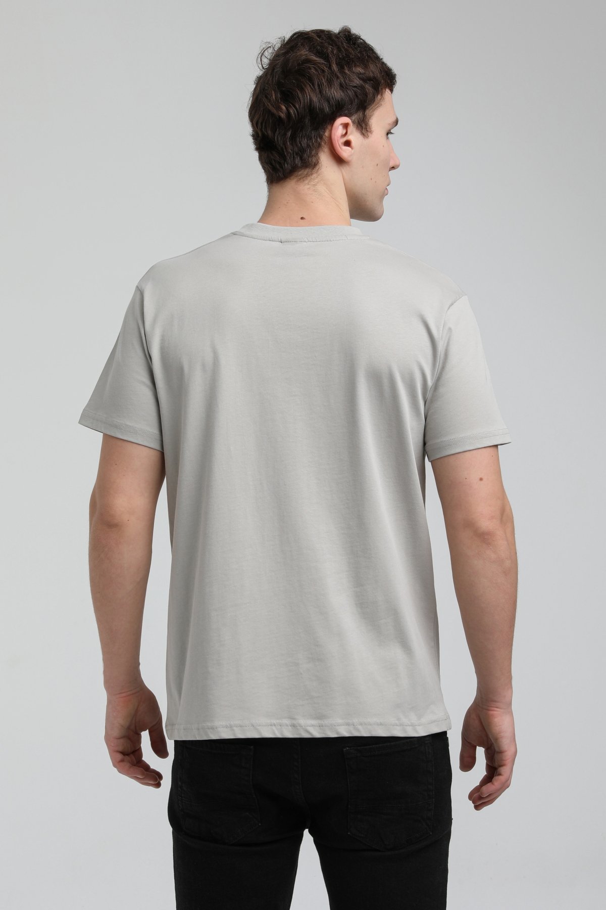 New World Polo Bisiklet Yaka Gri Boyalı Slim Fit Tişört 23SSM20288