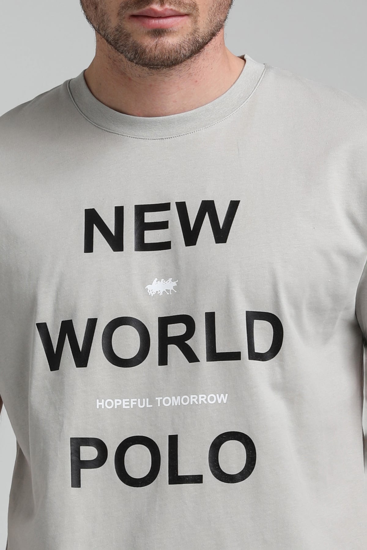 New World Polo Bisiklet Yaka Gri Boyalı Slim Fit Tişört 23SSM20298