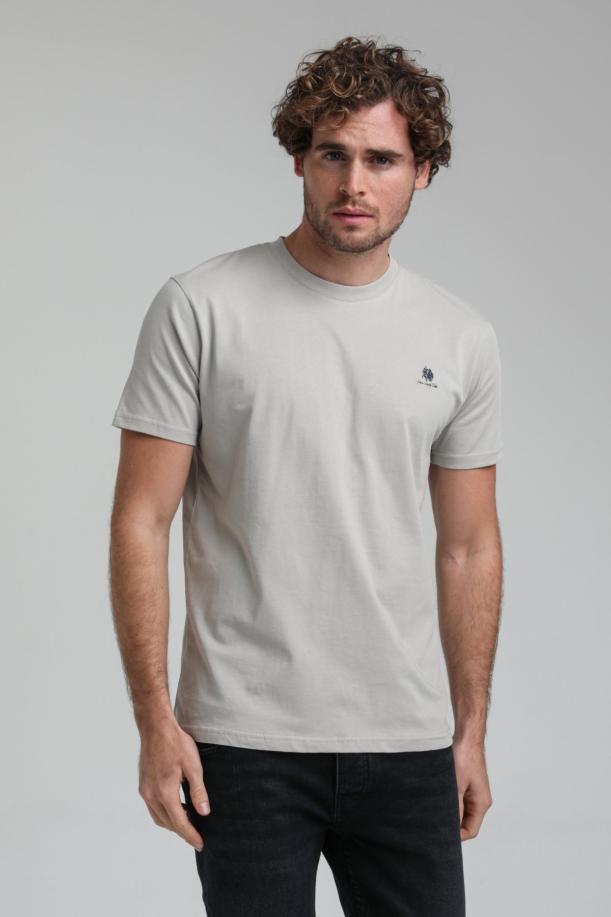 New World Polo Bisiklet Yaka Gri Boyalı Regular Custom Tişört 23SSM20311