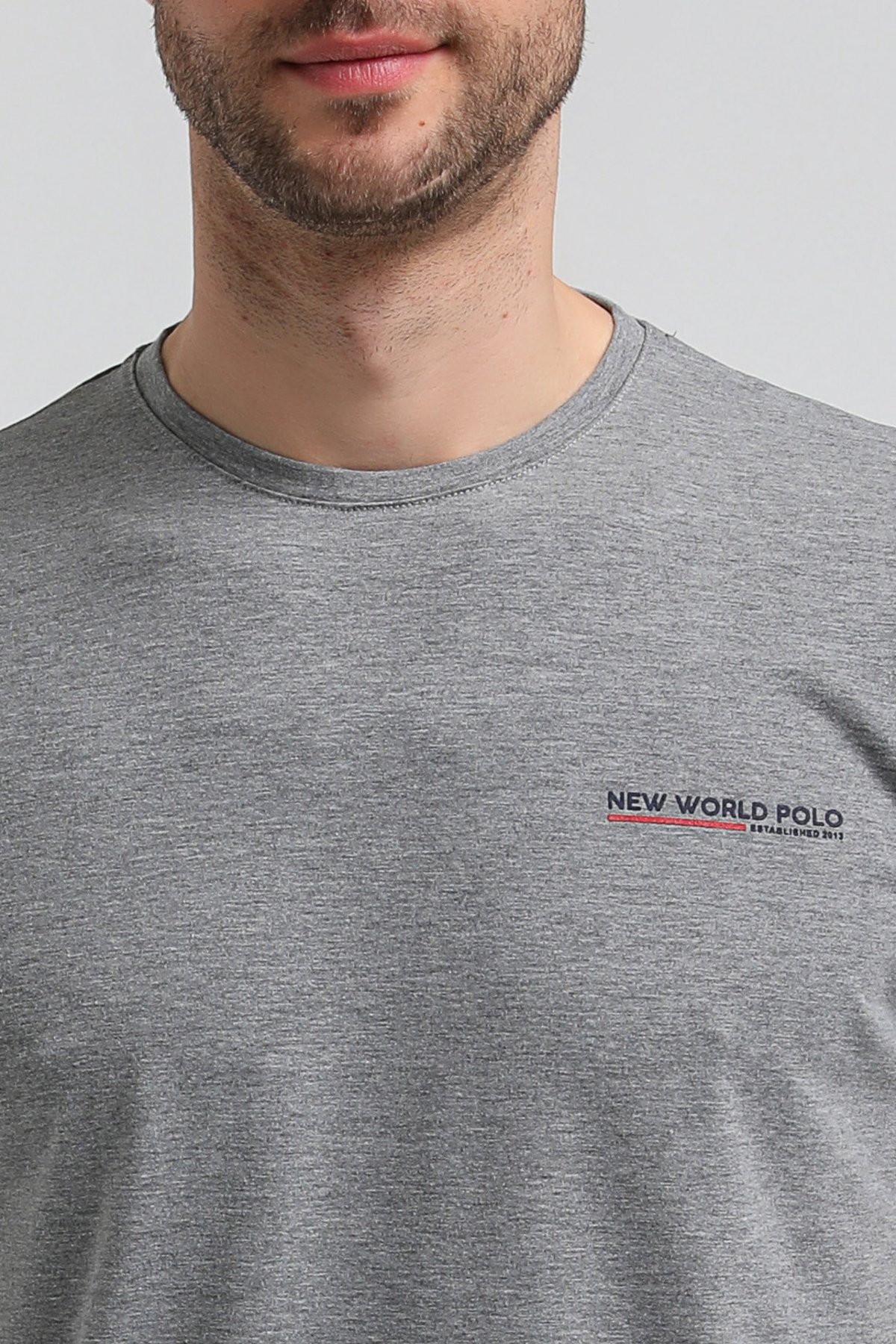 New World Polo Bisiklet Yaka Gri Regular Custom Tişört 23SSM20353