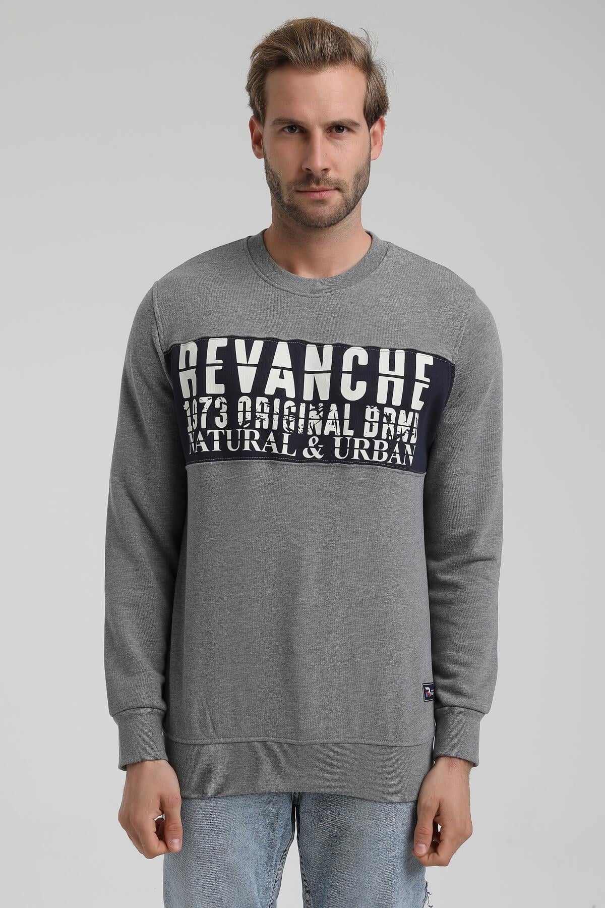 New World Polo Bisiklet Yaka Gri Slim Fit Sweatshirt 22FWM60130