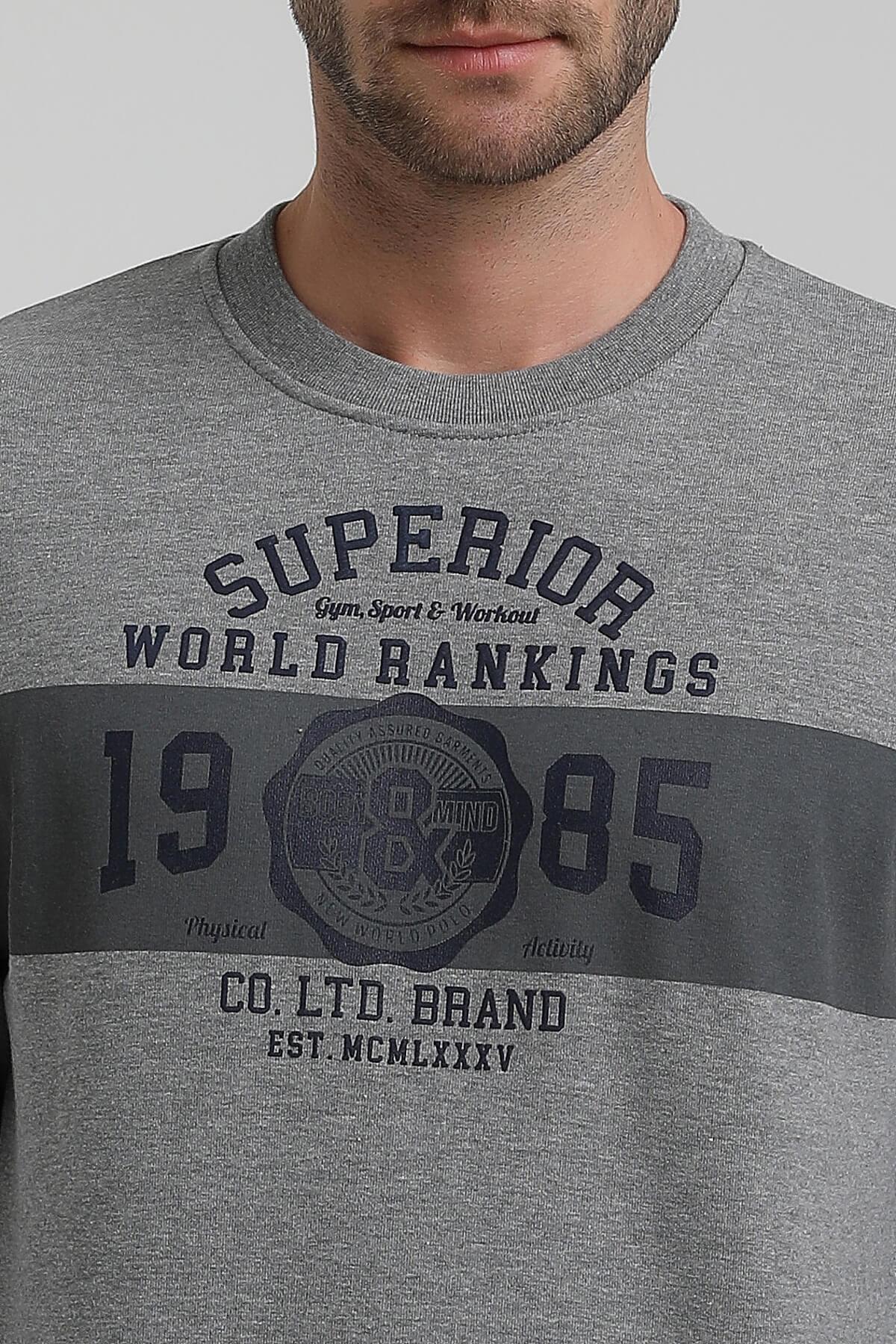 New World Polo Bisiklet Yaka Gri Slim Fit Sweatshirt 22FWM60134