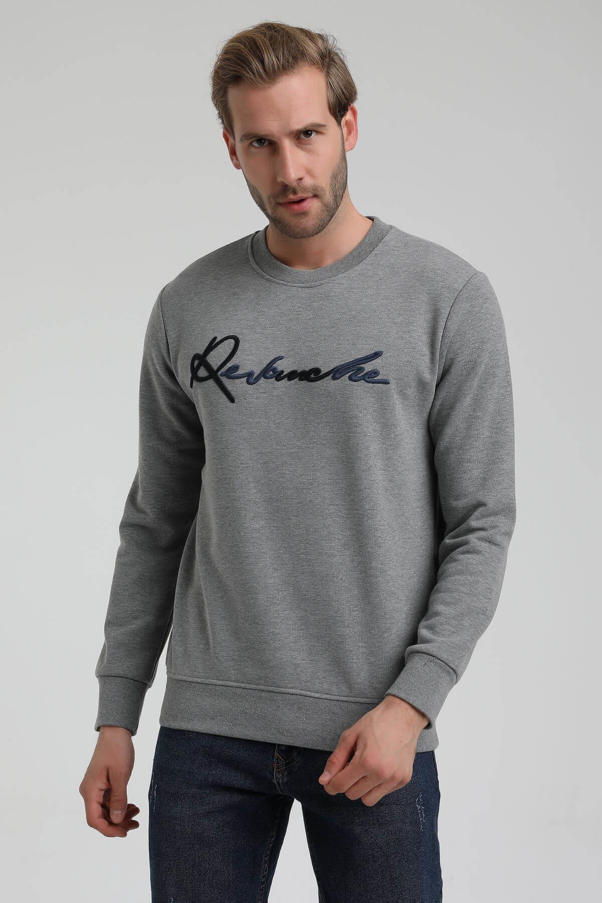 New World Polo Bisiklet Yaka Gri Slim Fit Sweatshirt 22FWM60128