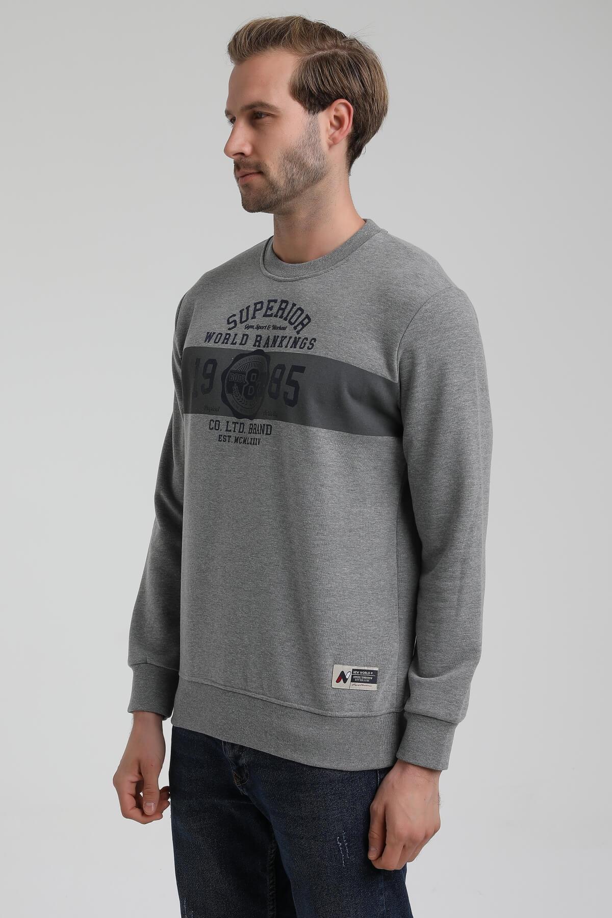 New World Polo Bisiklet Yaka Gri Slim Fit Sweatshirt 22FWM60134