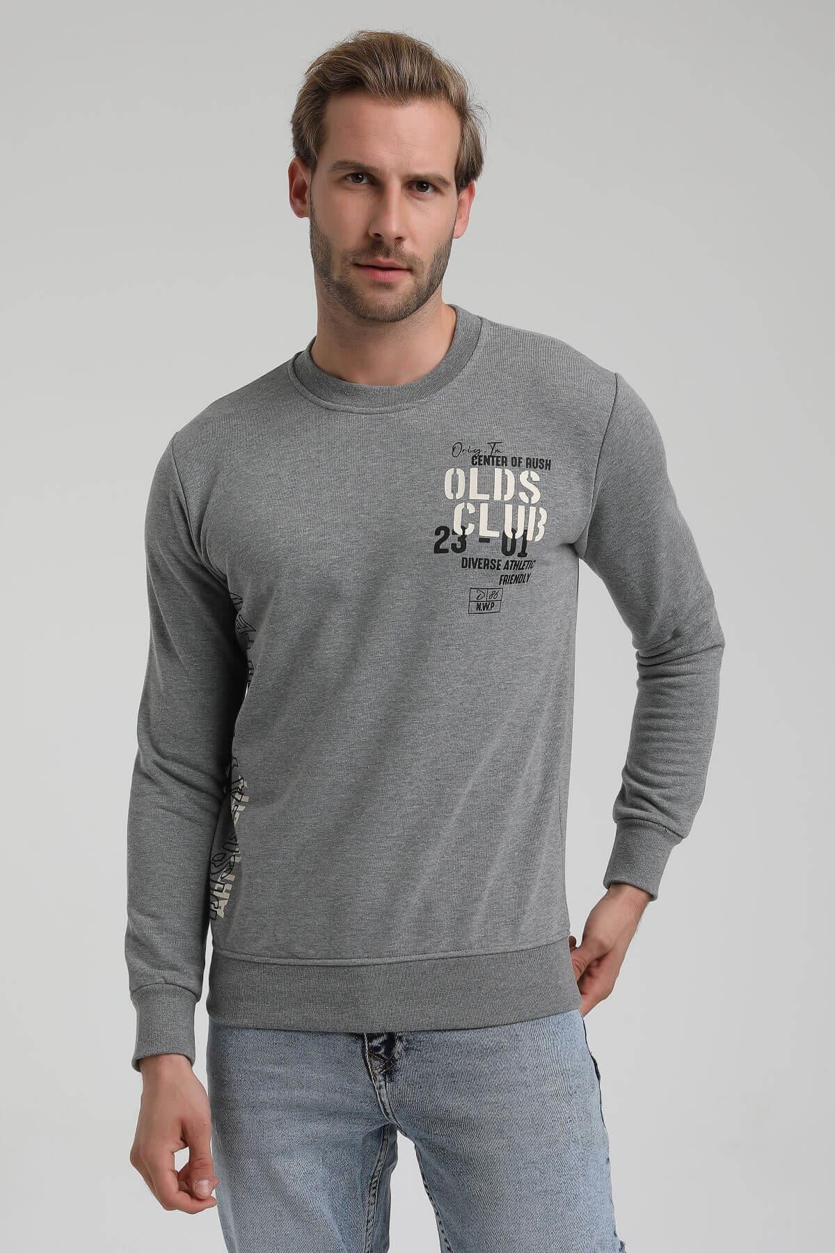 New World Polo Bisiklet Yaka Gri Slim Fit Sweatshirt 22FWM60122