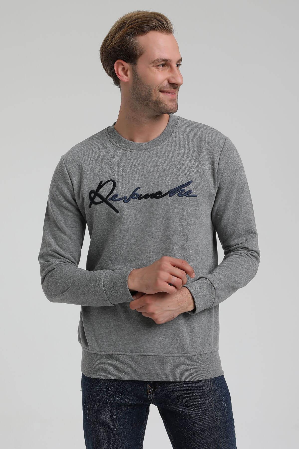New World Polo Bisiklet Yaka Gri Slim Fit Sweatshirt 22FWM60128