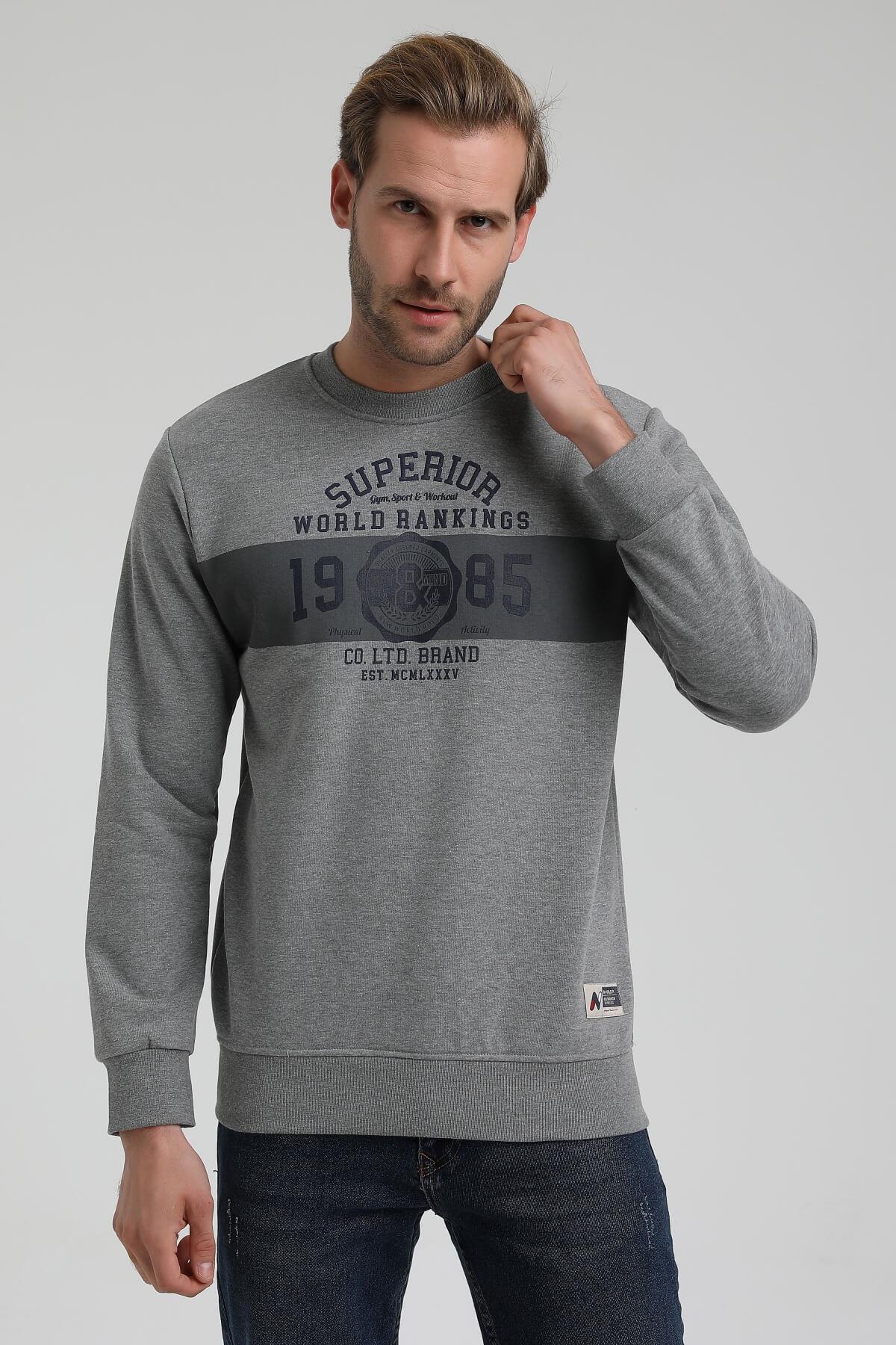 New World Polo Bisiklet Yaka Gri Slim Fit Sweatshirt 22FWM60134