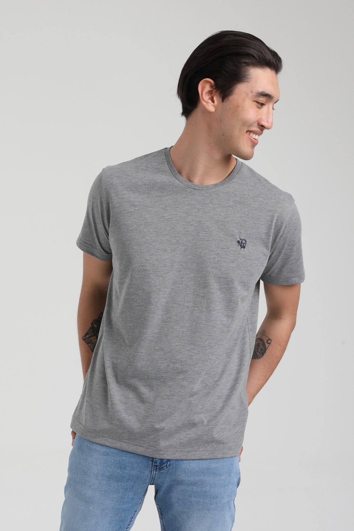 New World Polo Bisiklet Yaka Gri Slim Fit Tişört 22.01.T3.001
