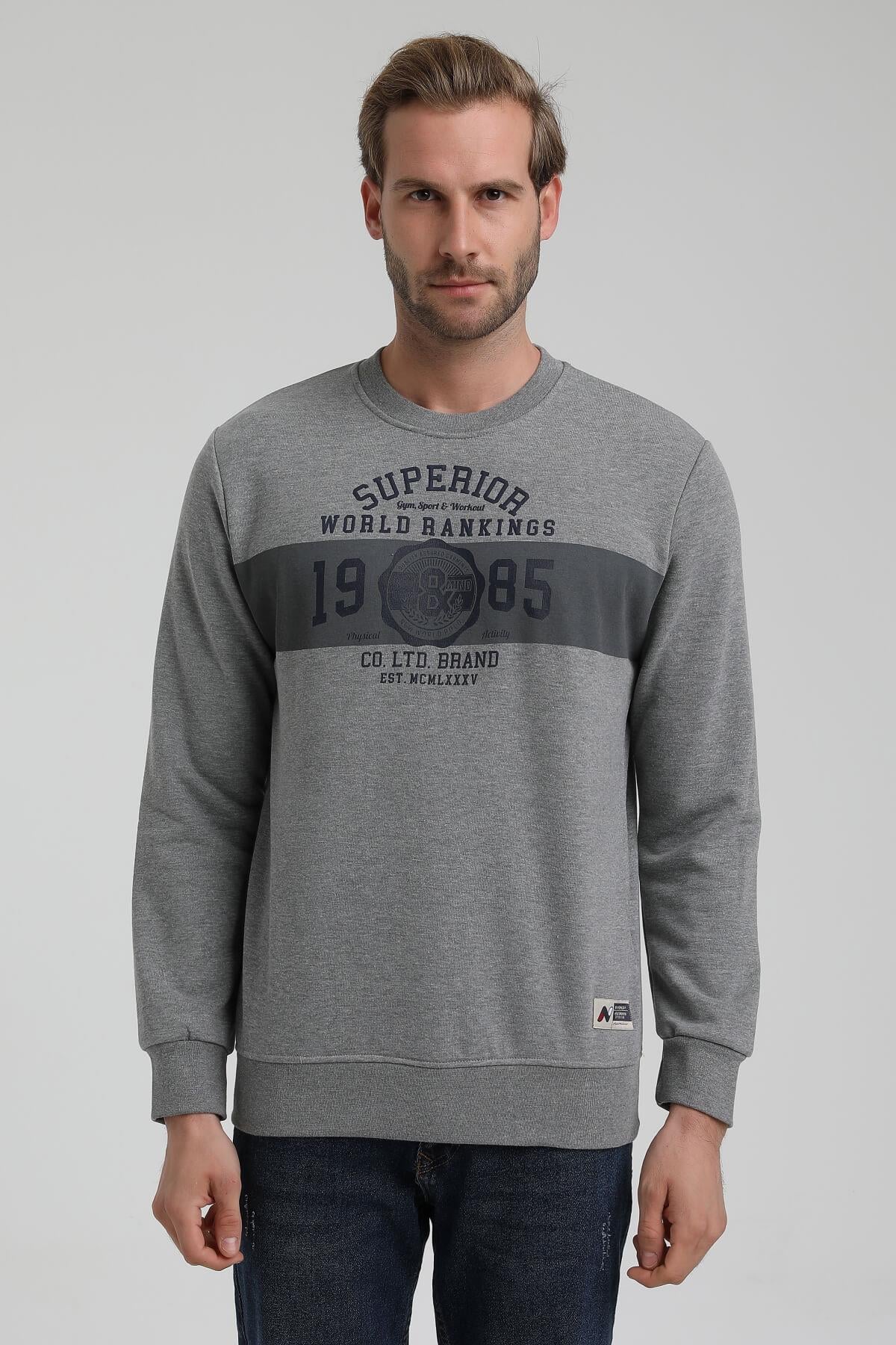 New World Polo Bisiklet Yaka Gri Slim Fit Sweatshirt 22FWM60134