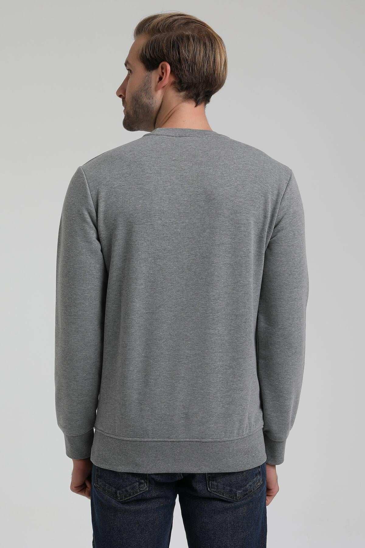 New World Polo Bisiklet Yaka Gri Slim Fit Sweatshirt 22FWM60124