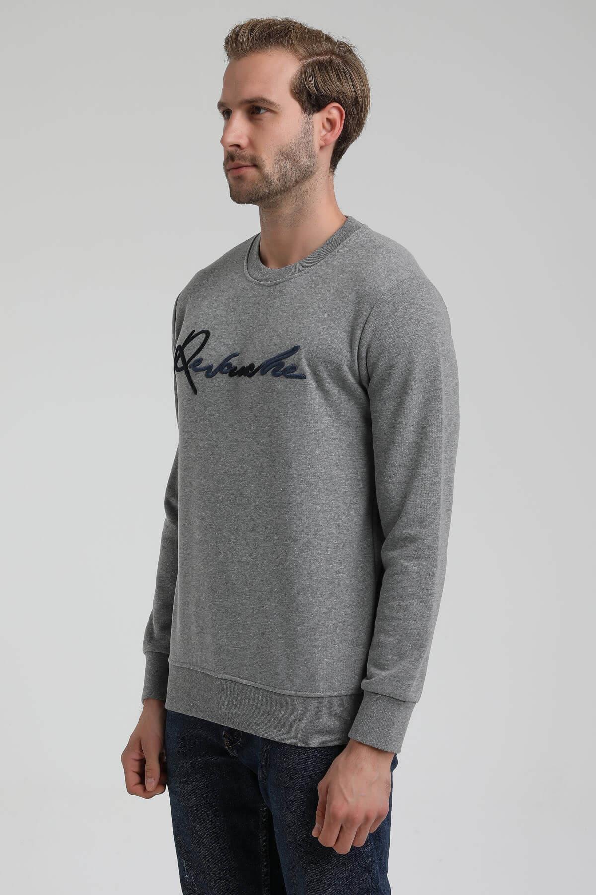 New World Polo Bisiklet Yaka Gri Slim Fit Sweatshirt 22FWM60128
