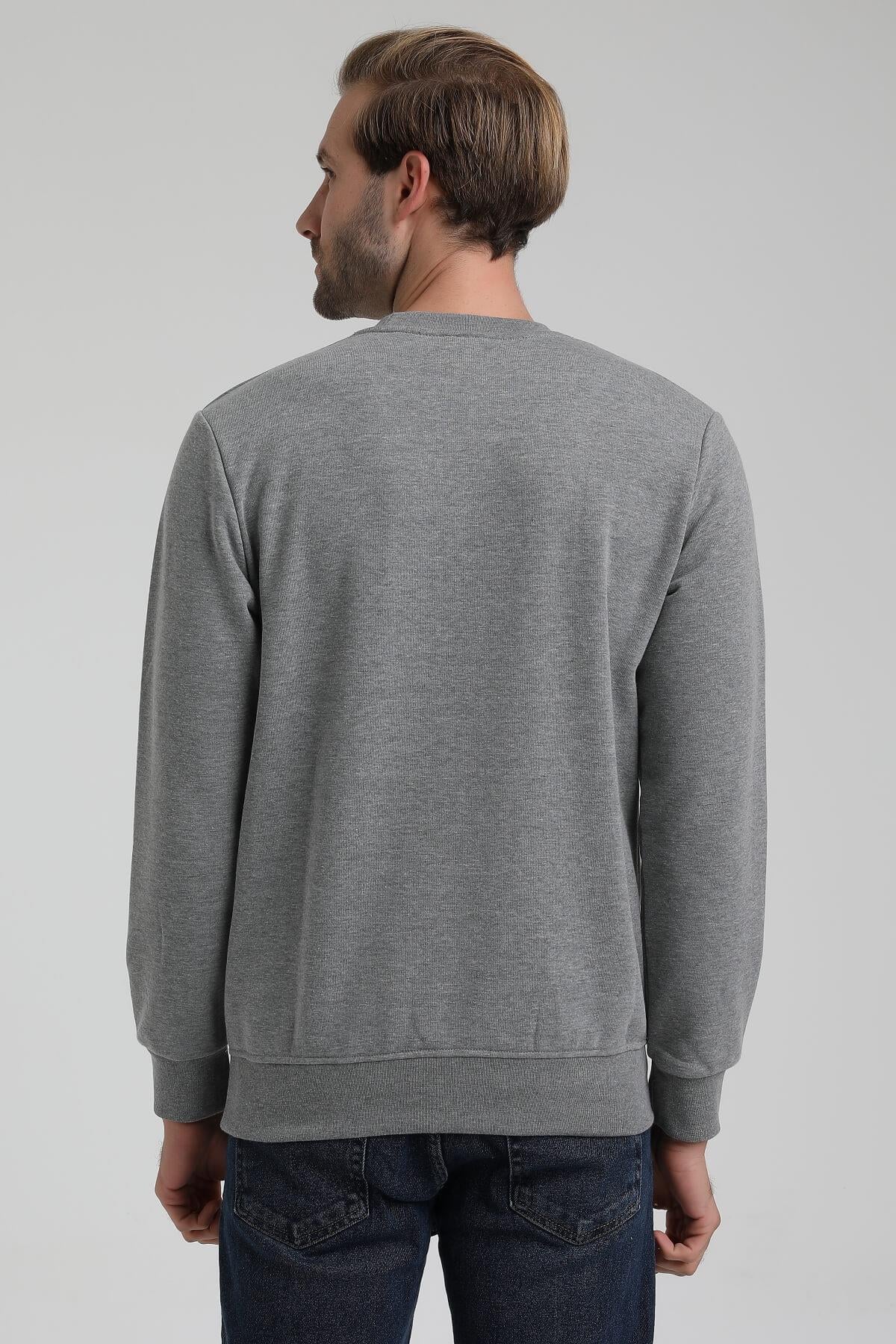 New World Polo Bisiklet Yaka Gri Slim Fit Sweatshirt 22FWM60134